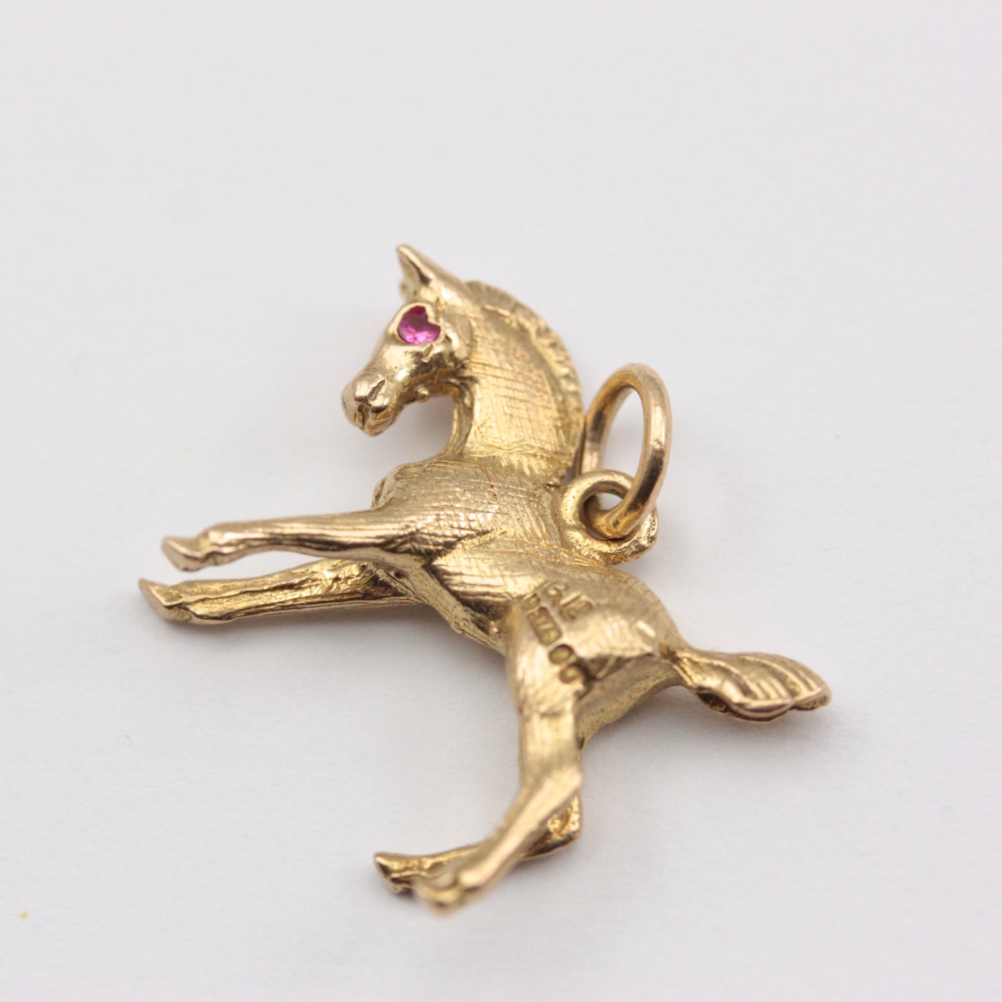 Vintage 9ct Gold Horse Charm with Ruby Eyes, GJLD, 1966