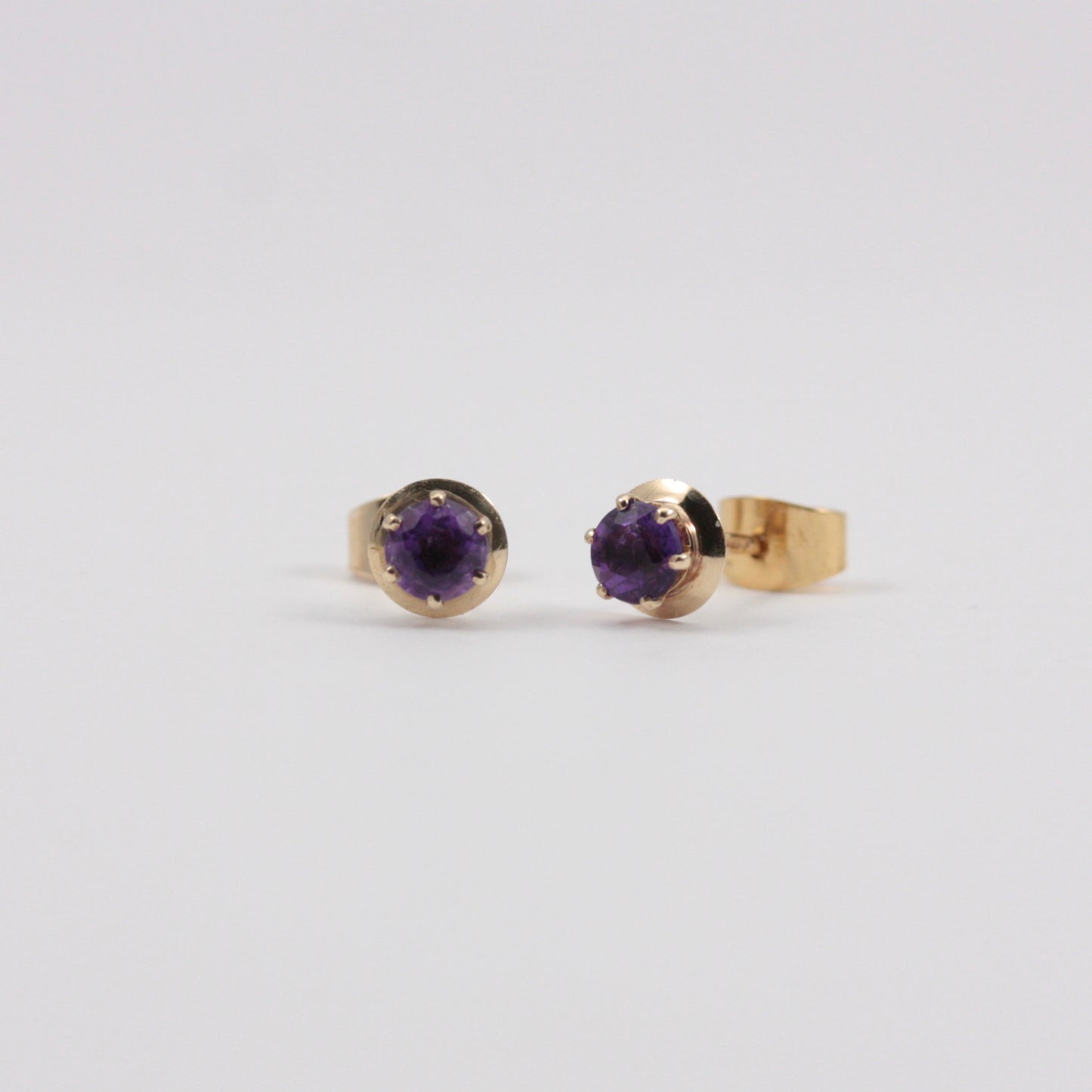 Vintage 9ct Gold Round Amethyst Stud Earrings, 1982, 4mm