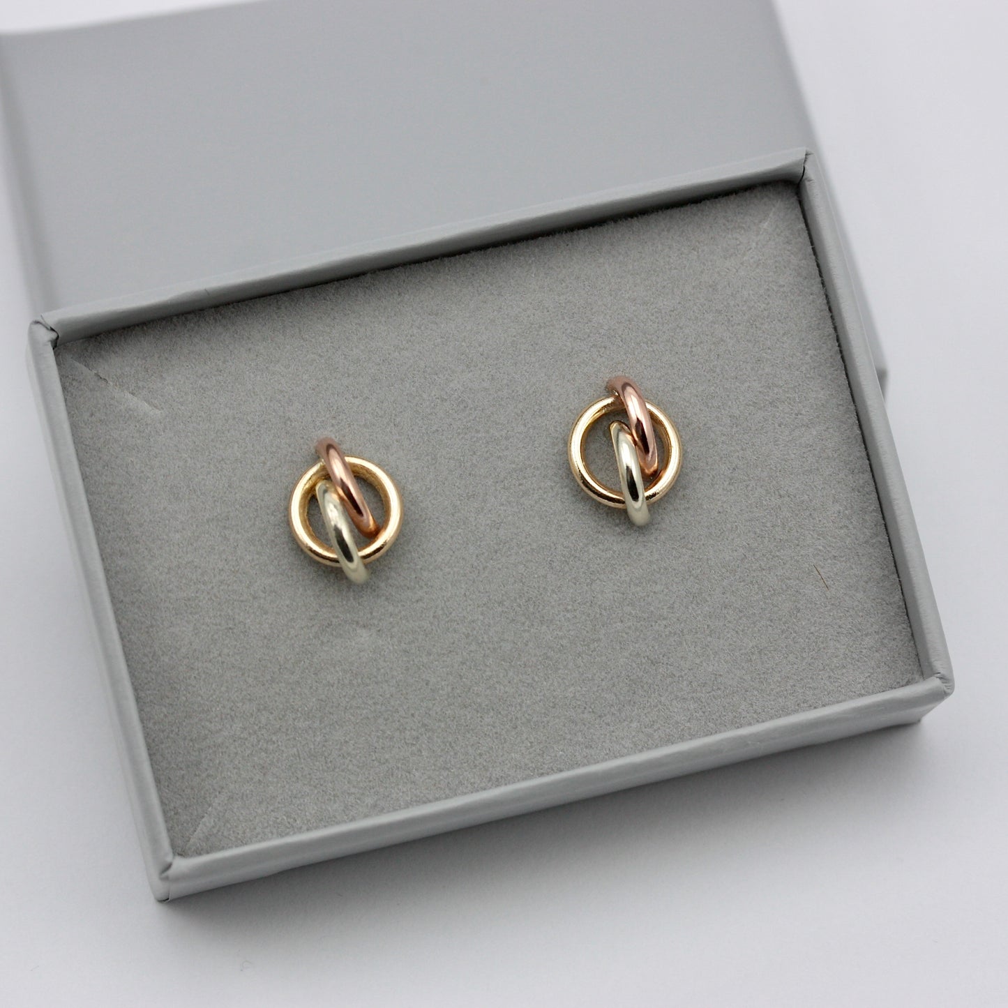Vintage 9ct Tri Colour Gold Knot Stud Earrings, 1980s