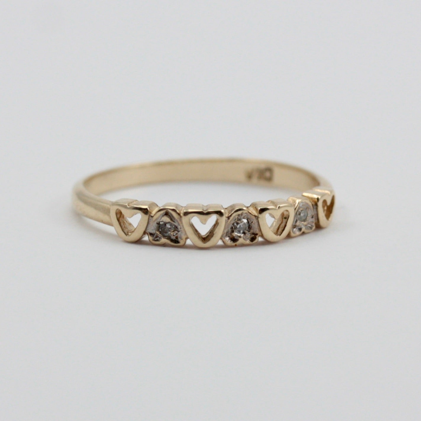 Vintage 9ct Gold and Diamond Heart Band Ring, 1980s
