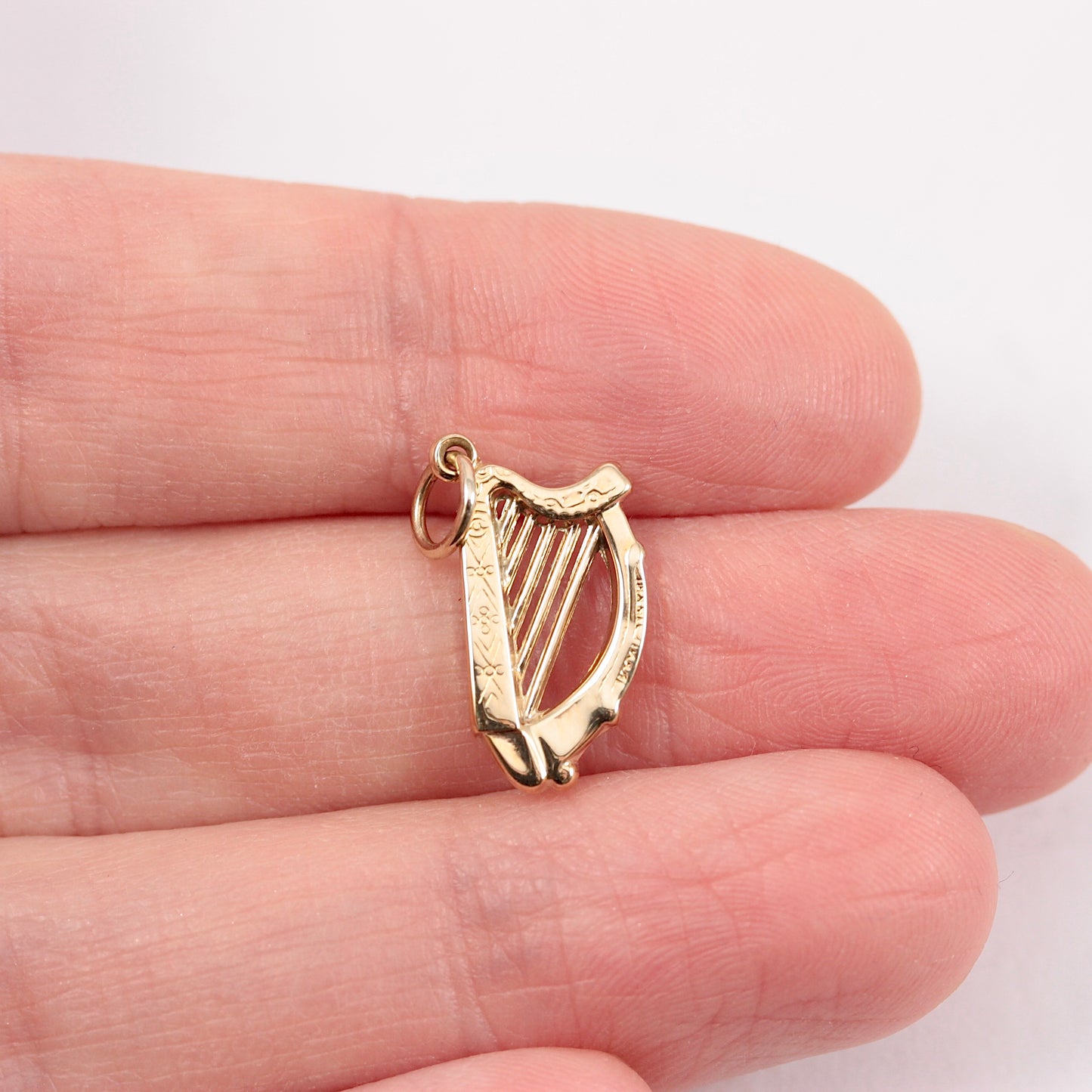 Vintage 9ct Gold Harp Charm, 1964