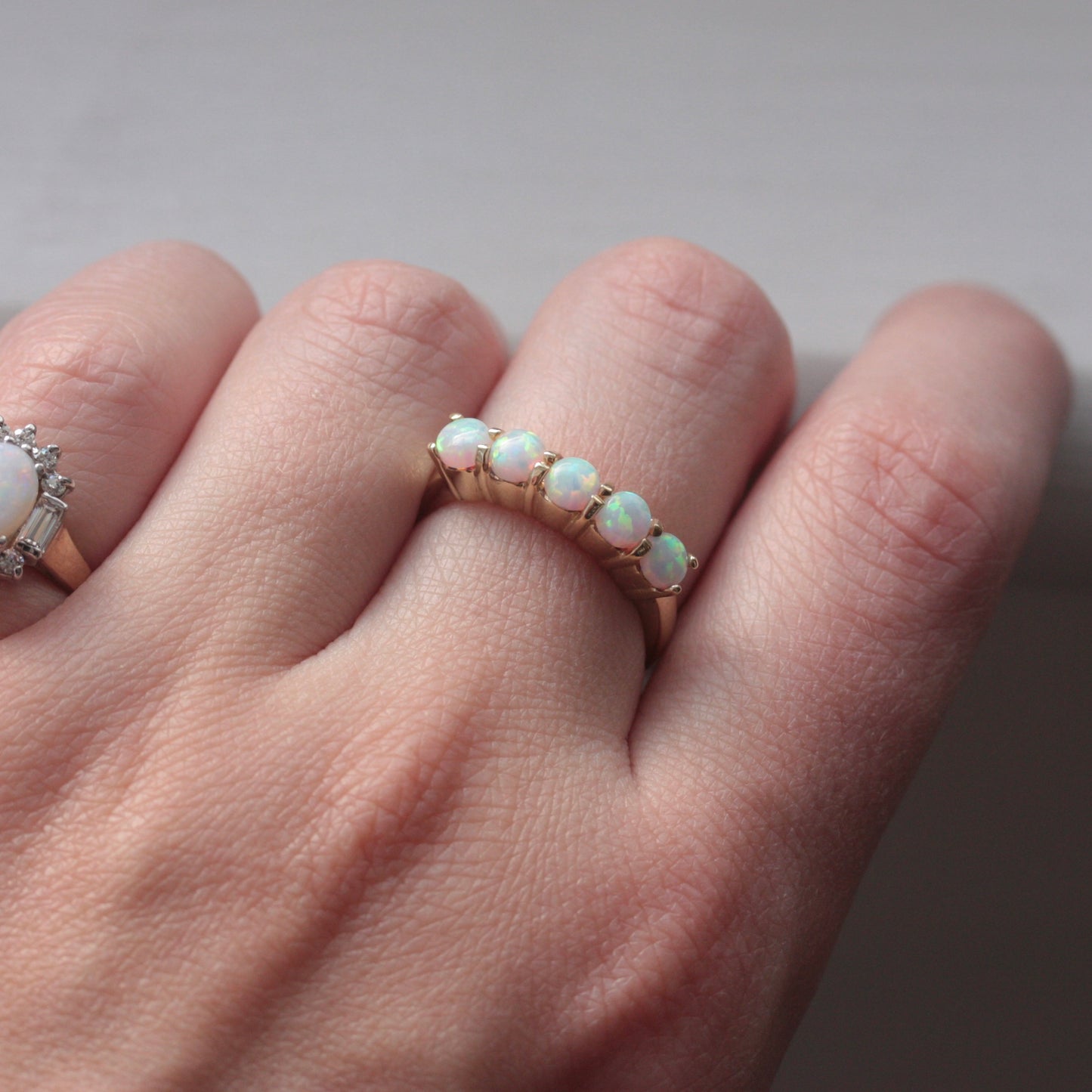Pre-owned 9ct Gold Lab Created Opal 5 Stone Ring, 2005
