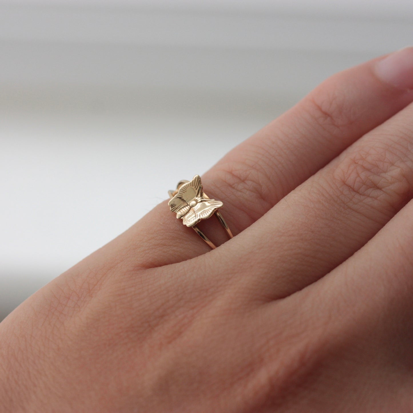 Vintage 9ct Yellow Gold Butterfly Ring, 1979