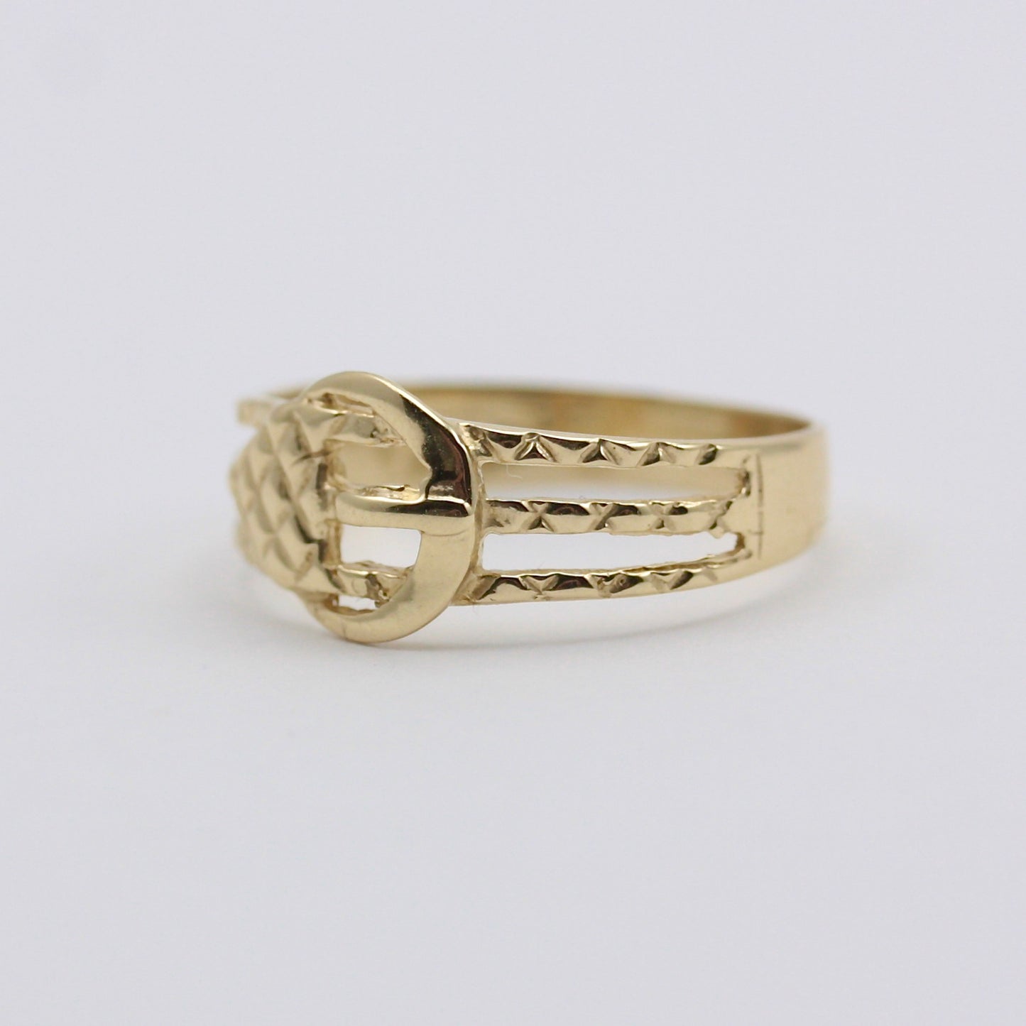 Vintage 9ct Gold Textured Cut Out Buckle Ring, 1989