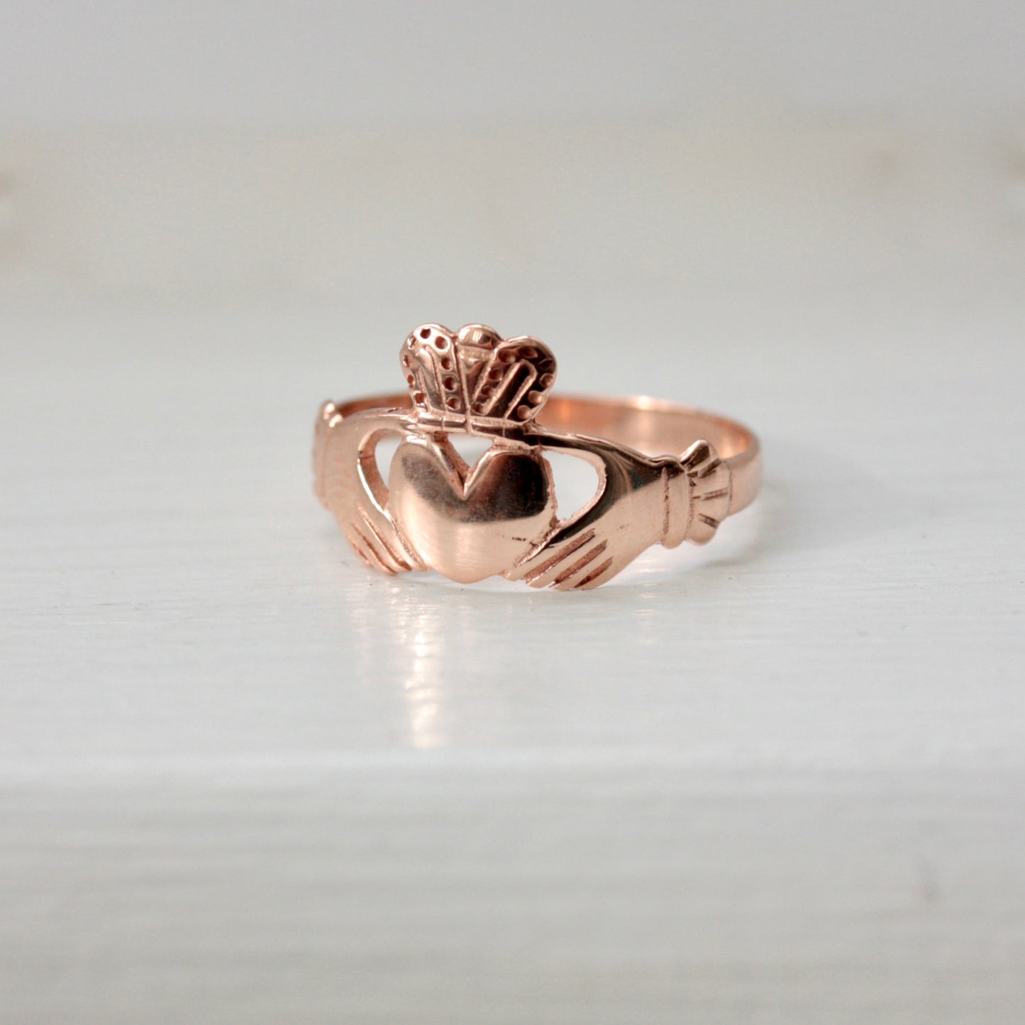 Vintage 9ct Rose Gold Claddagh Ring, 1990