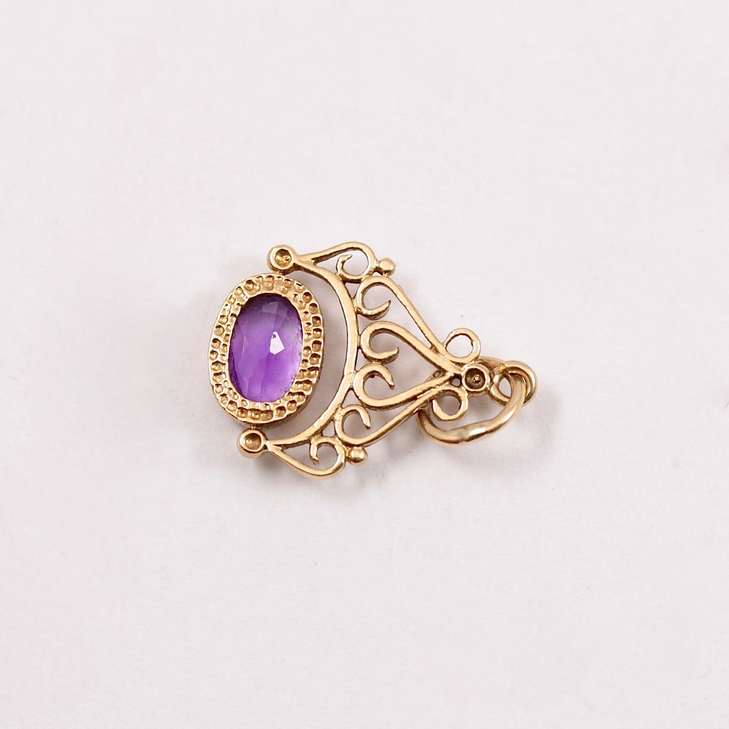 Small Vintage 9ct Gold Amethyst Fob Style Charm / Pendant, 1993