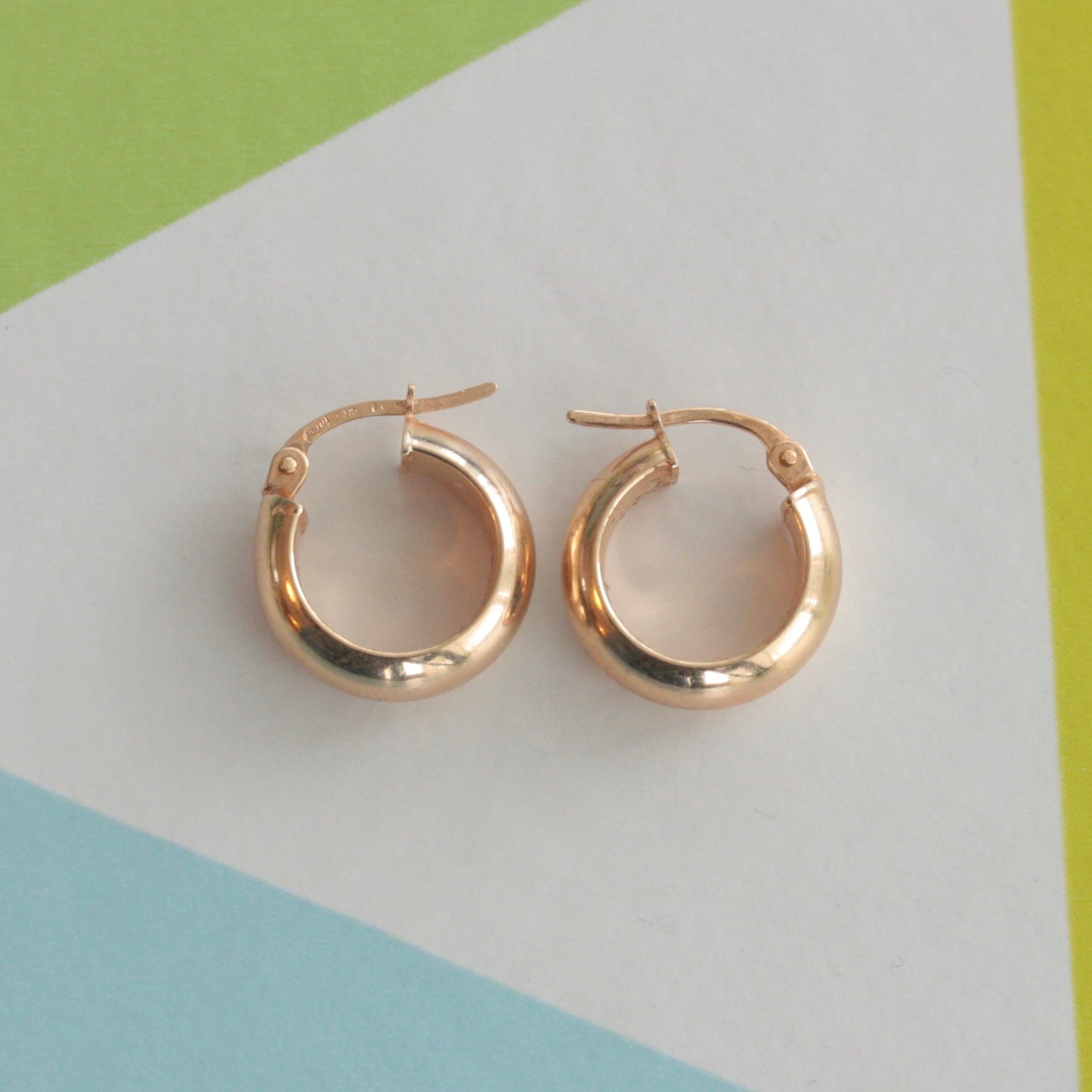 Pre-owned Small Wide 9ct Yellow Gold Hoop Earrings, Unoaerre Italy