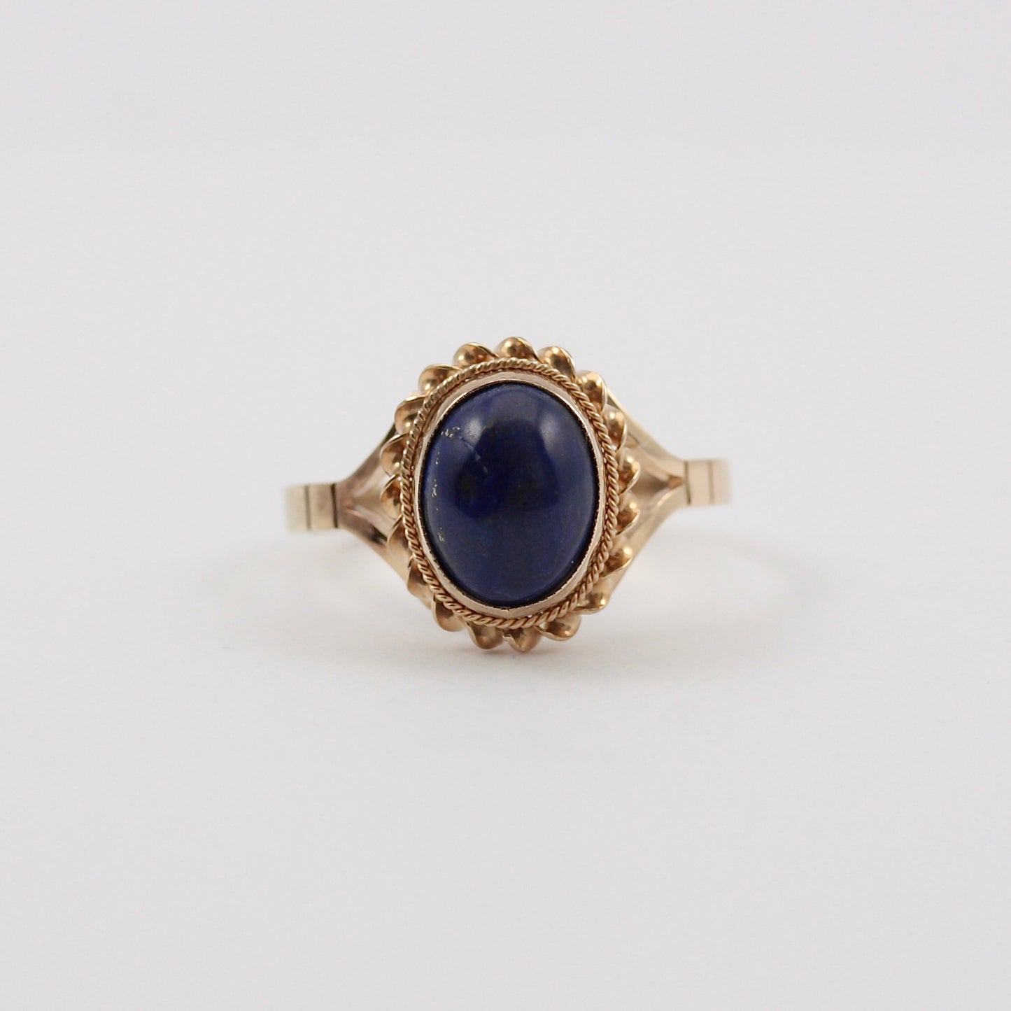 Vintage 9ct Gold Lapis Lazuli Rope Framed Ring, c1980s
