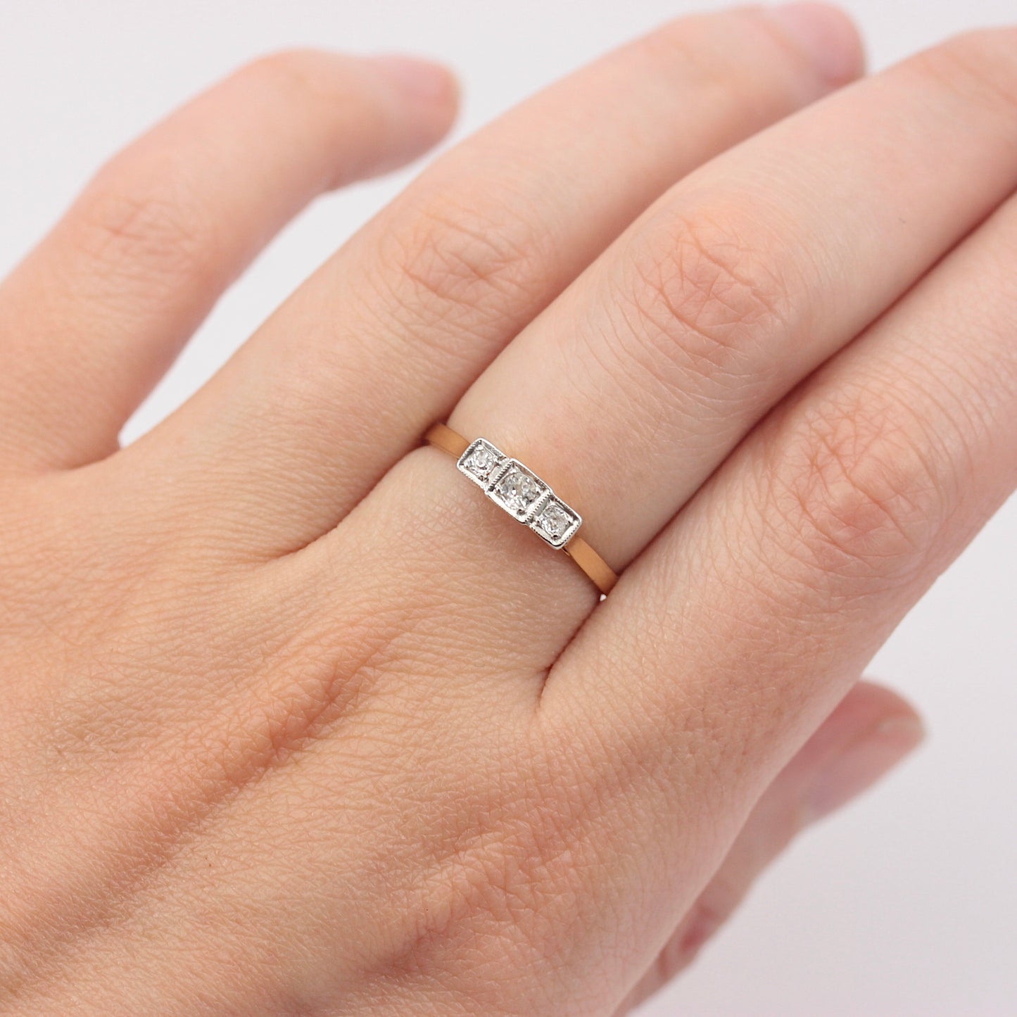 Art Deco 18ct Gold Platinum & Diamond Three Stone Ring