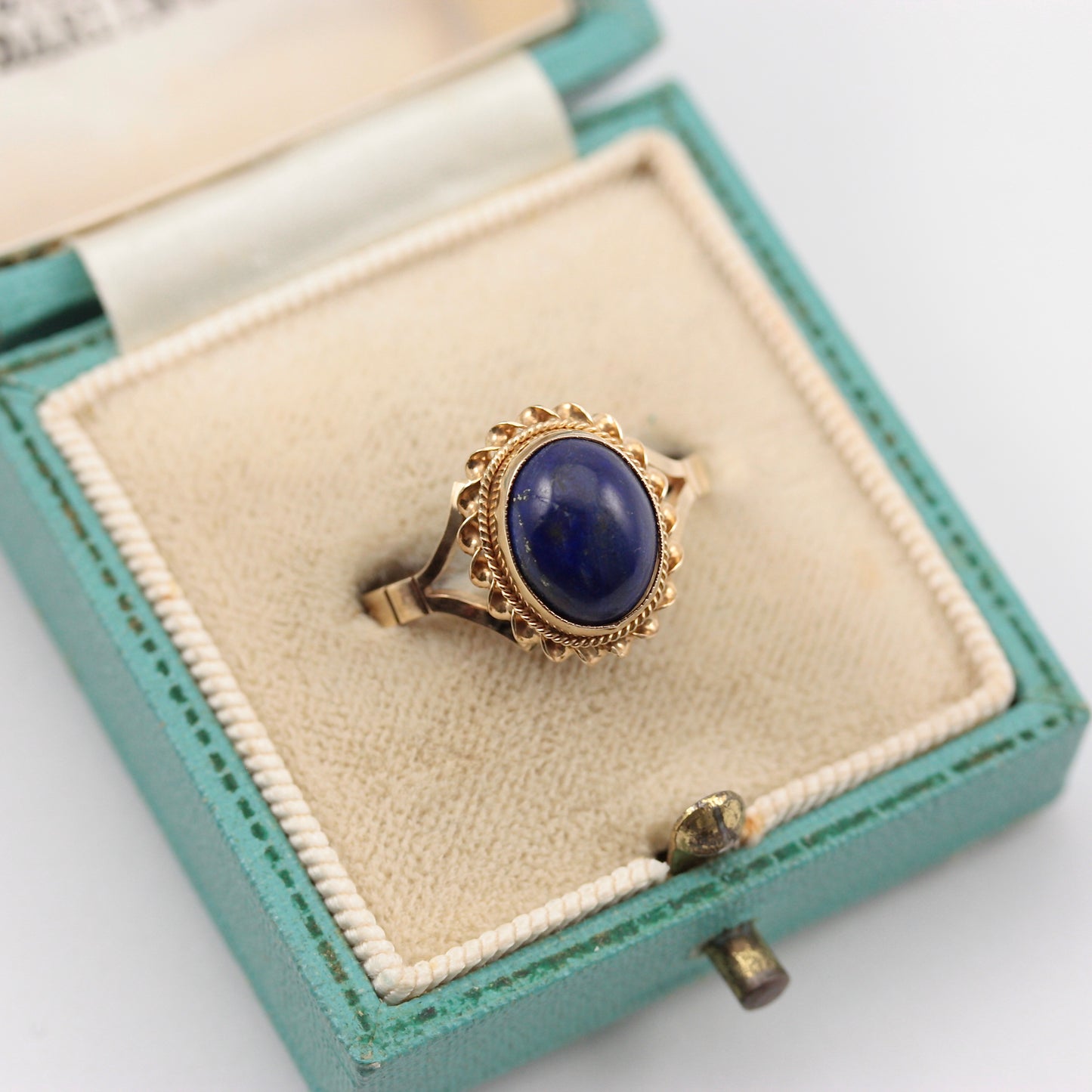 Vintage 9ct Gold Lapis Lazuli Rope Framed Ring, c1980s