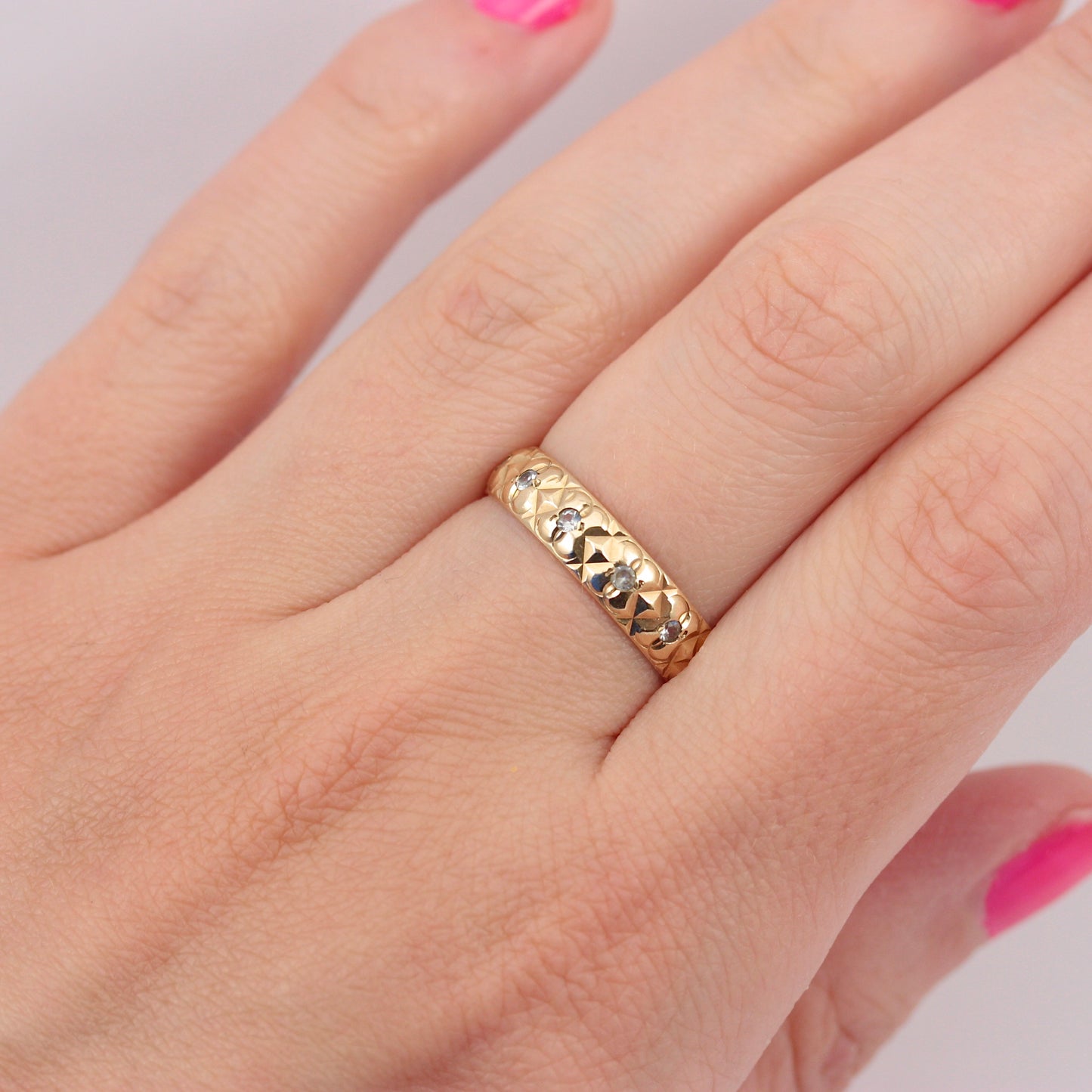 Vintage 9ct Gold Spinel Eternity Ring, 1977