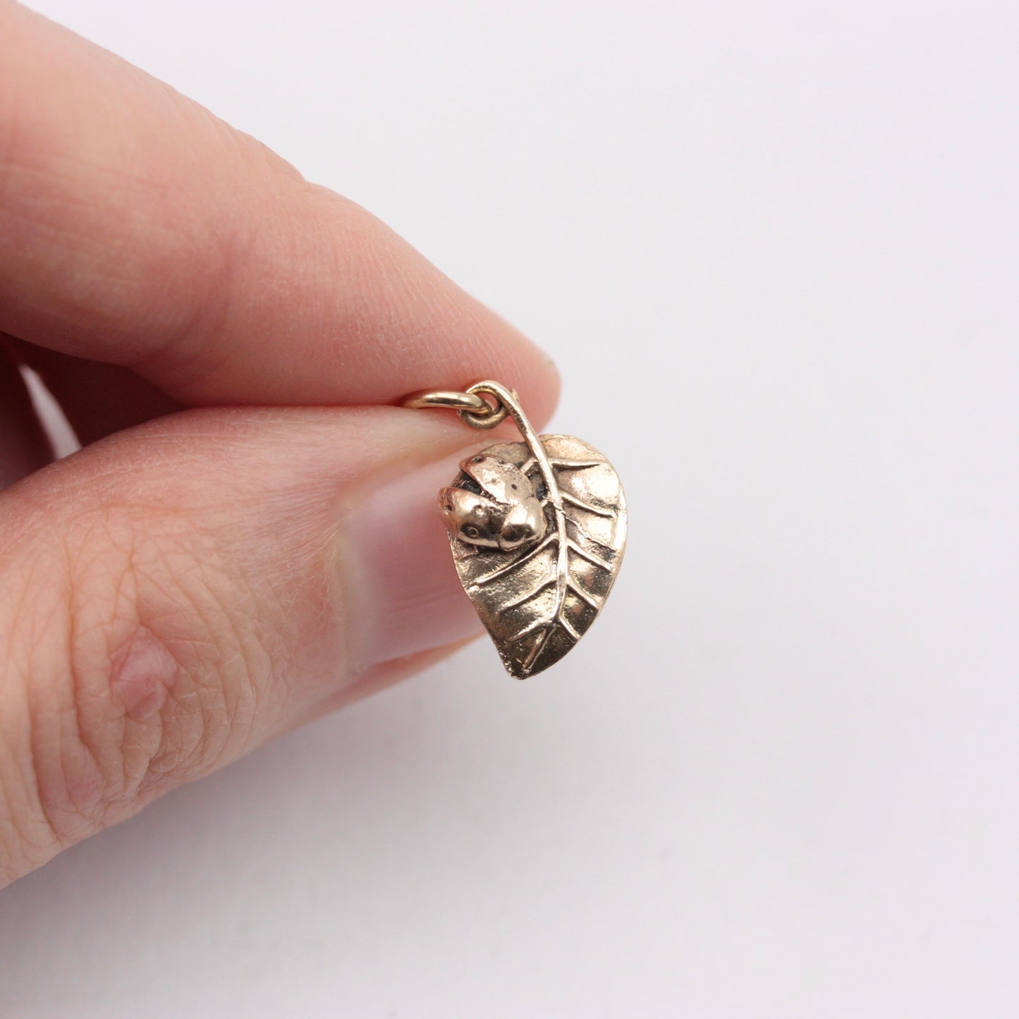 Vintage 9ct Gold Ladybird on Leaf Charm, 1967