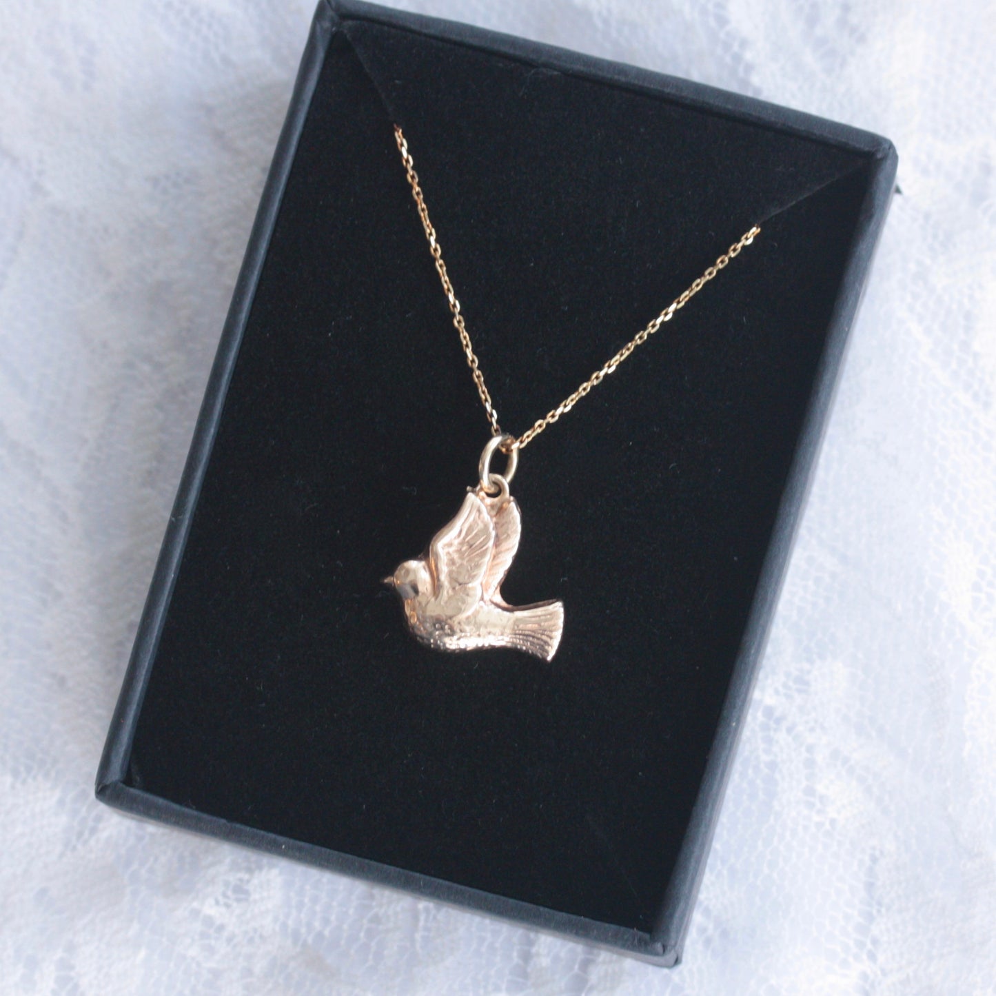 Vintage 9ct Yellow Gold Dove Charm on New 18 Inch Chain - Charity Listing