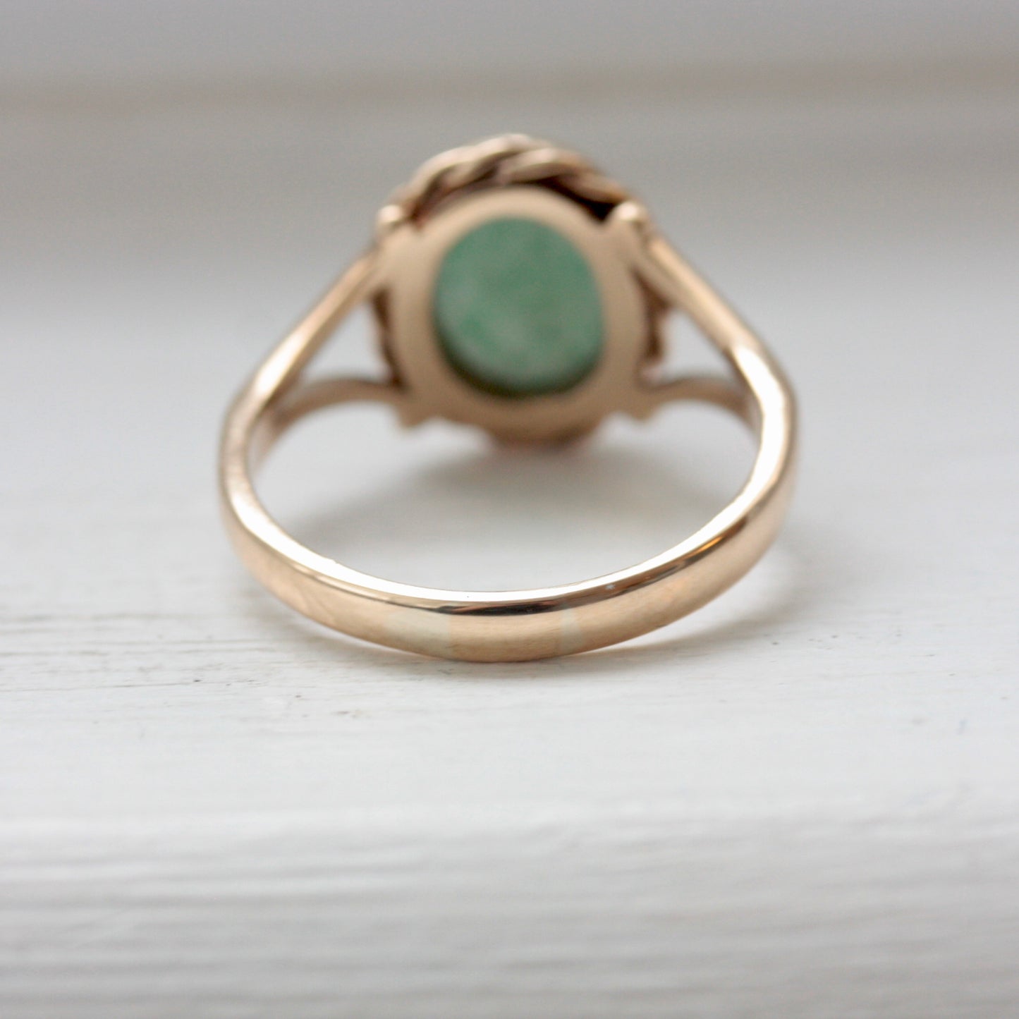Vintage 9ct Gold Rope Framed Nephrite Jade Solitaire Ring, 1976