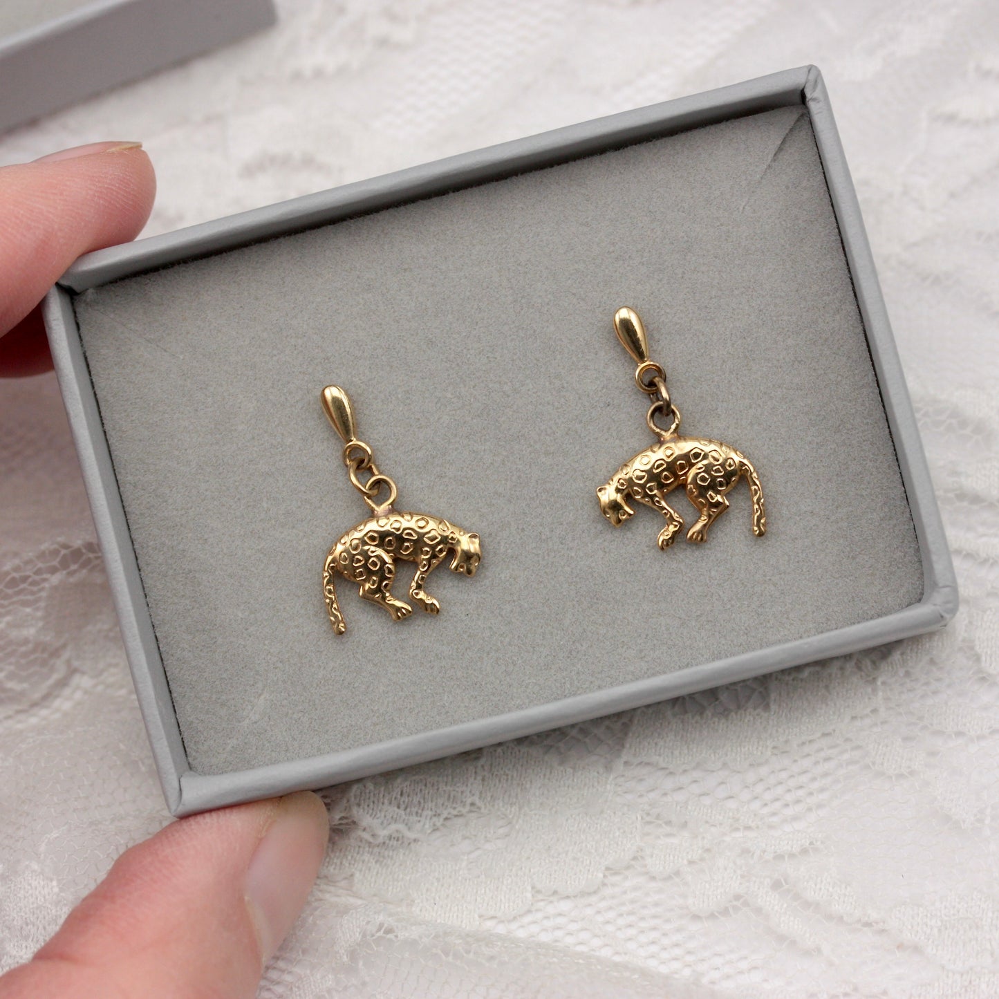 vintage 1980s 9ct gold leopard earrings