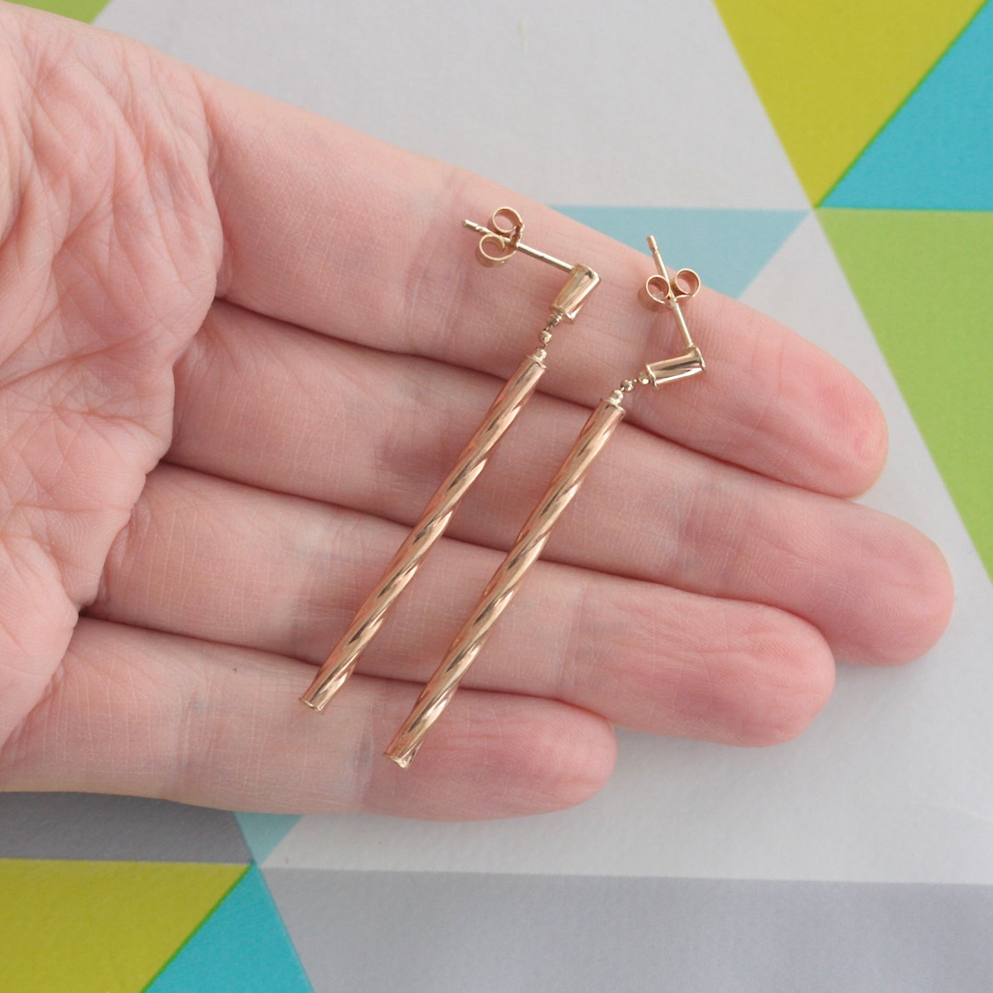 9ct yellow gold long dangle earrings