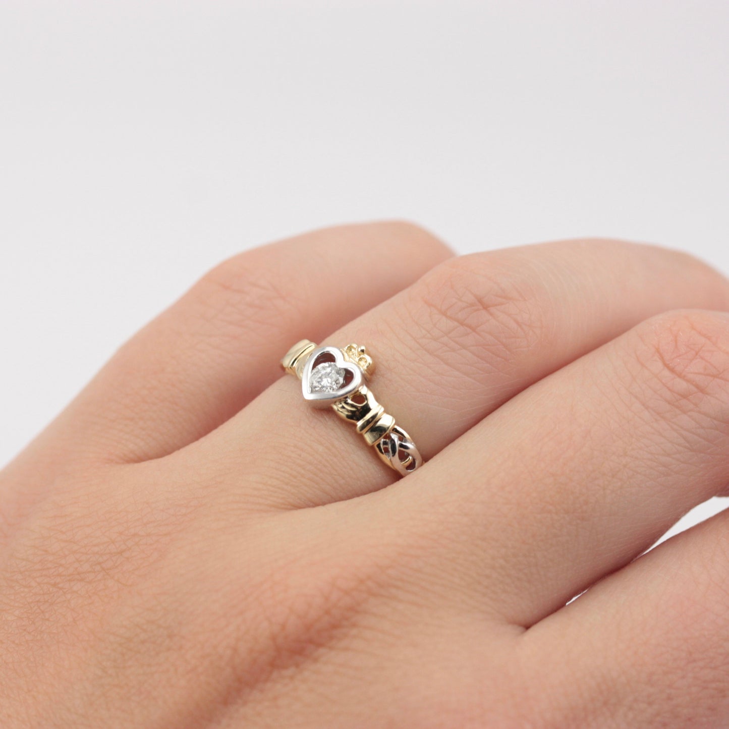 9ct gold and diamond claddagh ring