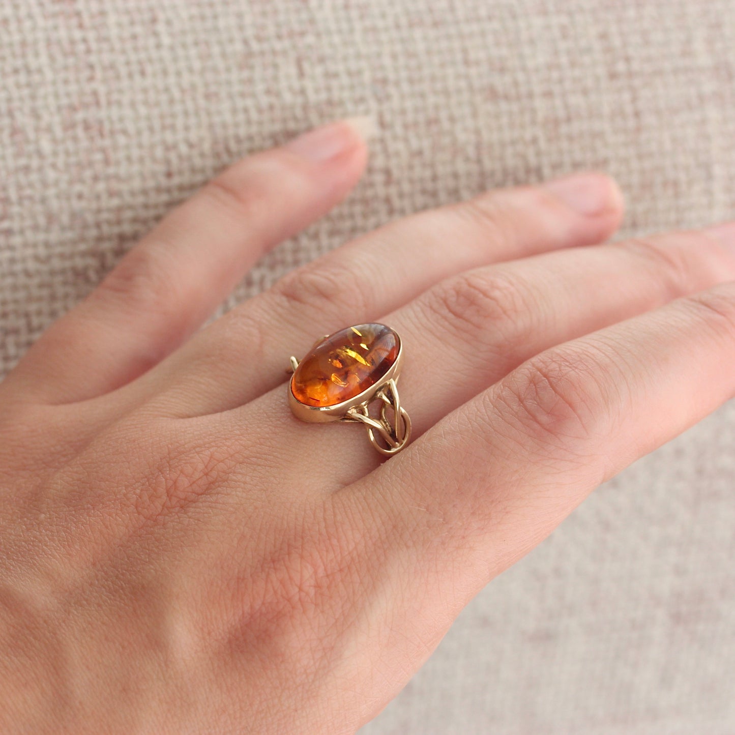 Vintage 9ct Gold and Baltic Amber Ring, 1999