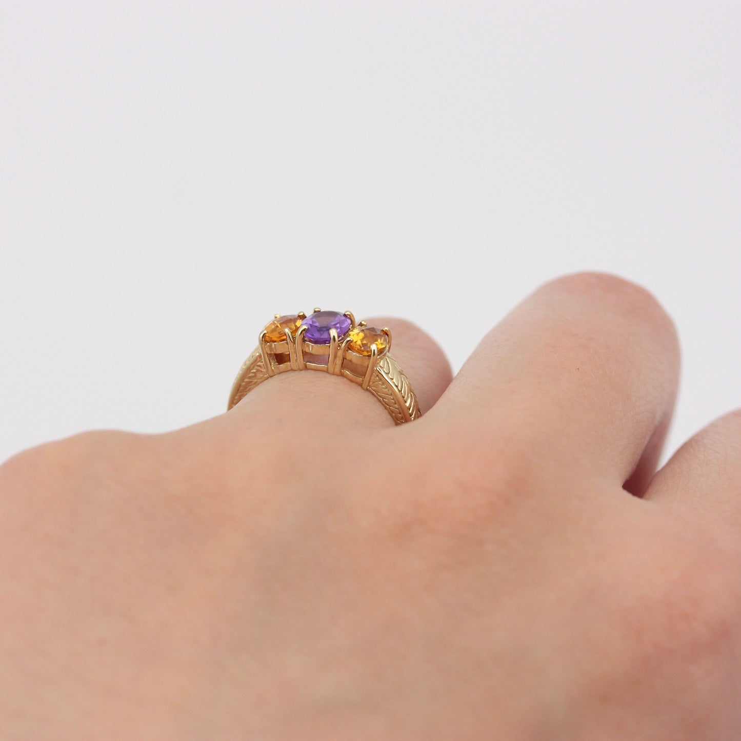 Pre-owned 9ct Gold Amethyst & Citrine Three Stone Ring
