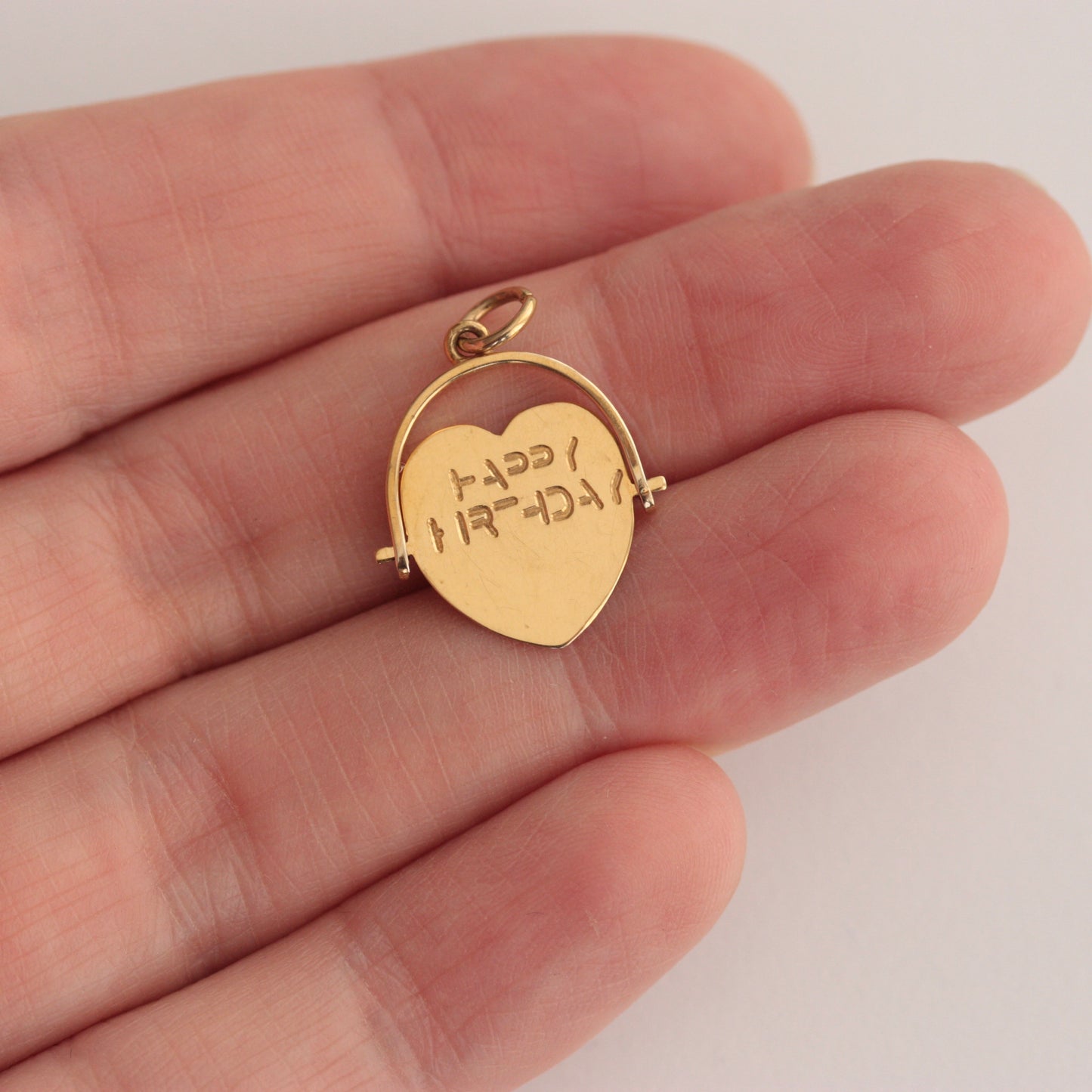 Vintage 9ct Gold 'Happy Birthday' Heart Spinner Pendant, 1969, GJLD