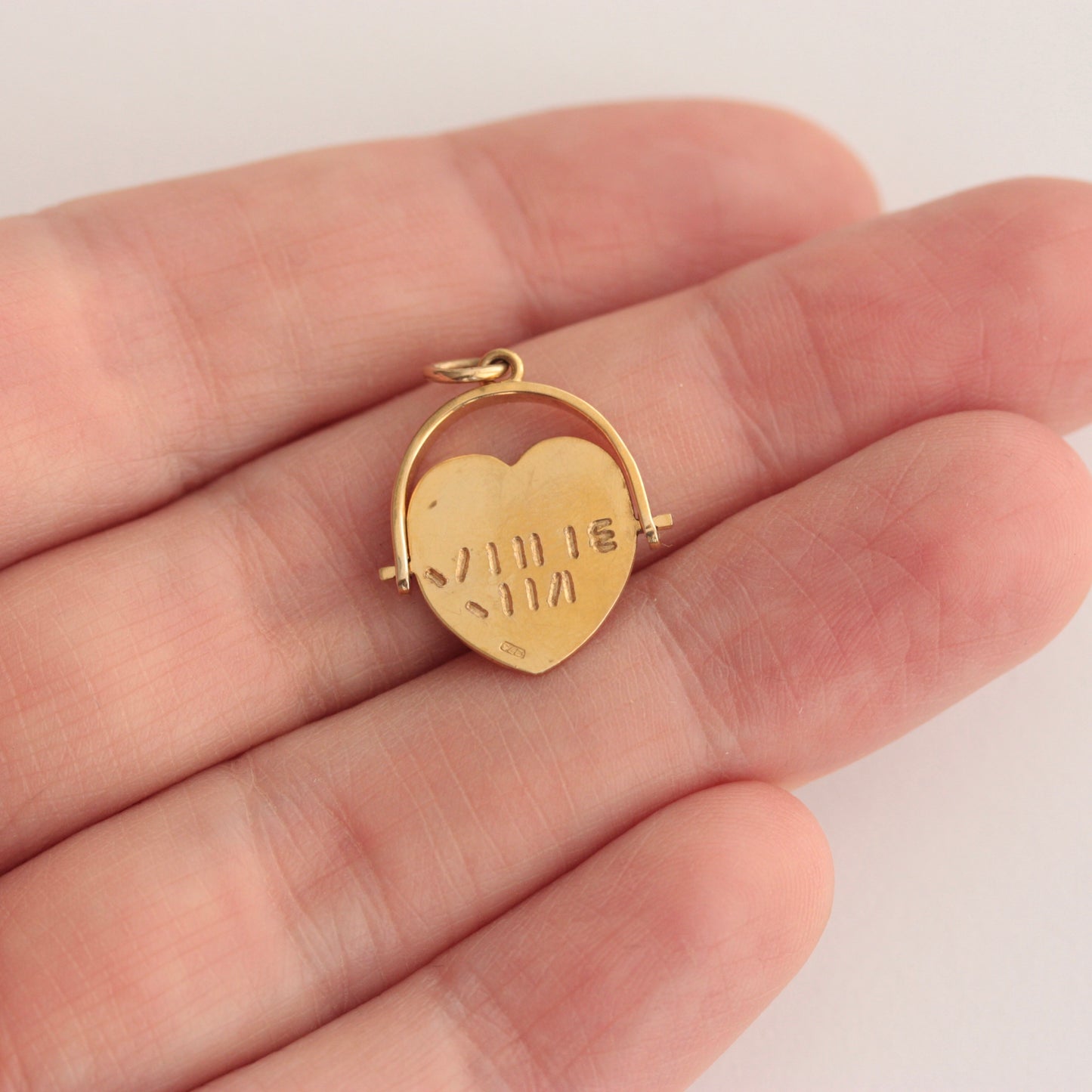 Vintage 9ct Gold 'Happy Birthday' Heart Spinner Pendant, 1969, GJLD