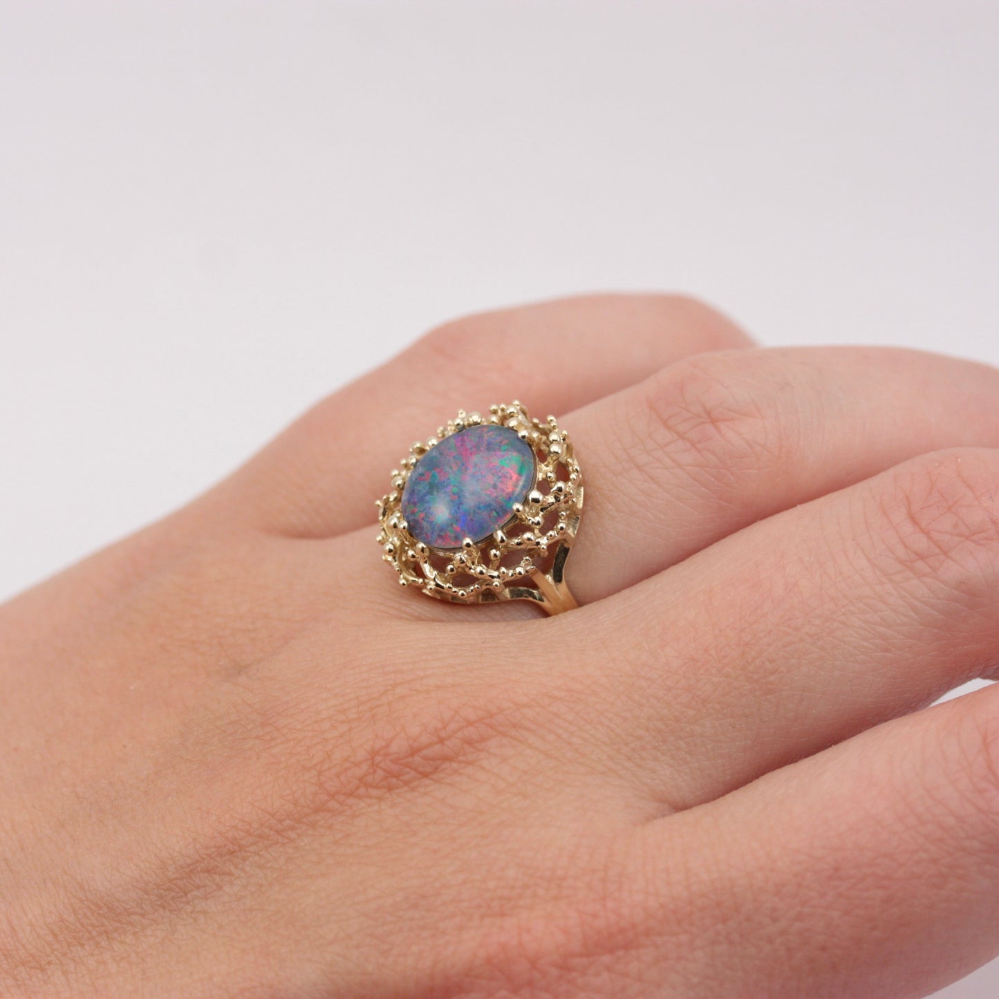 Vintage 9ct Gold Opal Triplet Statement Ring, 1976