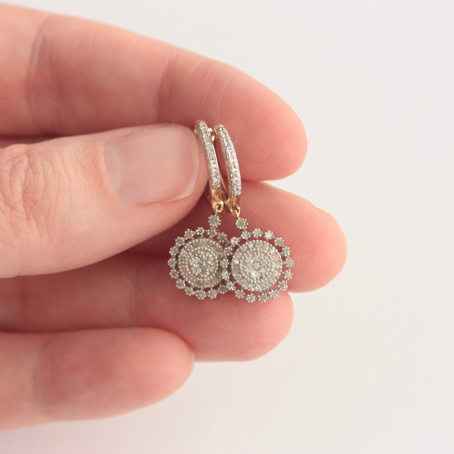 Pre-owned 9ct Gold and Diamond Hoop Dangle Earrings