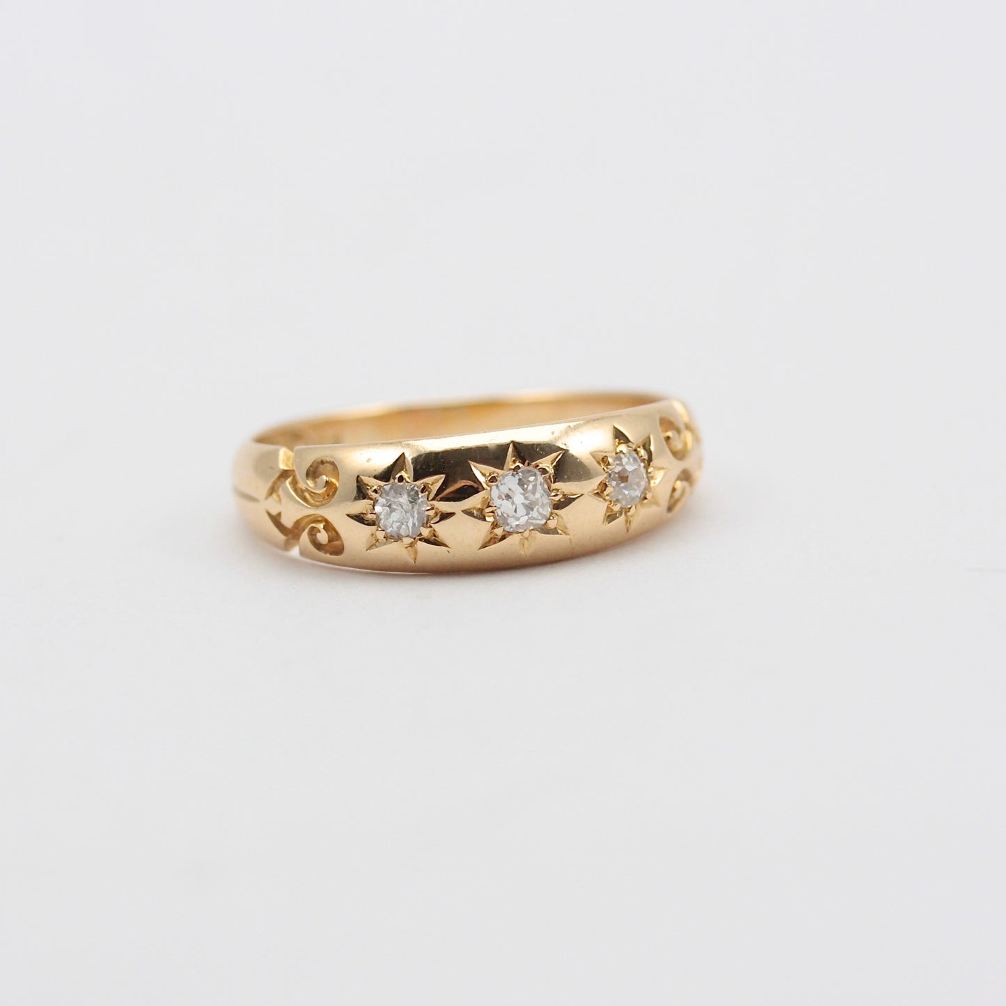 Antique 18ct Gold Star Set Diamond Three Stone Ring, 1892