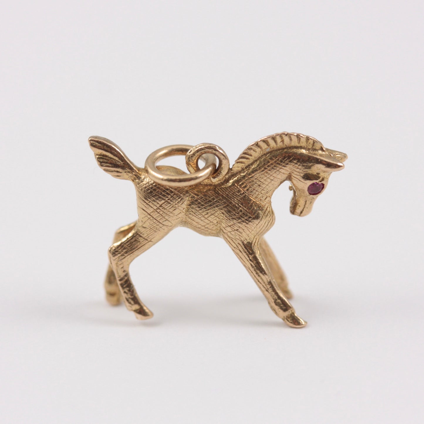 Vintage 9ct Gold Horse Charm with Ruby Eyes, GJLD, 1966