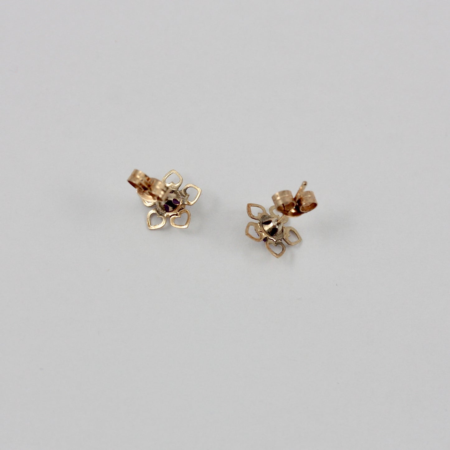 Vintage 9ct Gold and Amethyst Flower Stud Earrings, 1980s