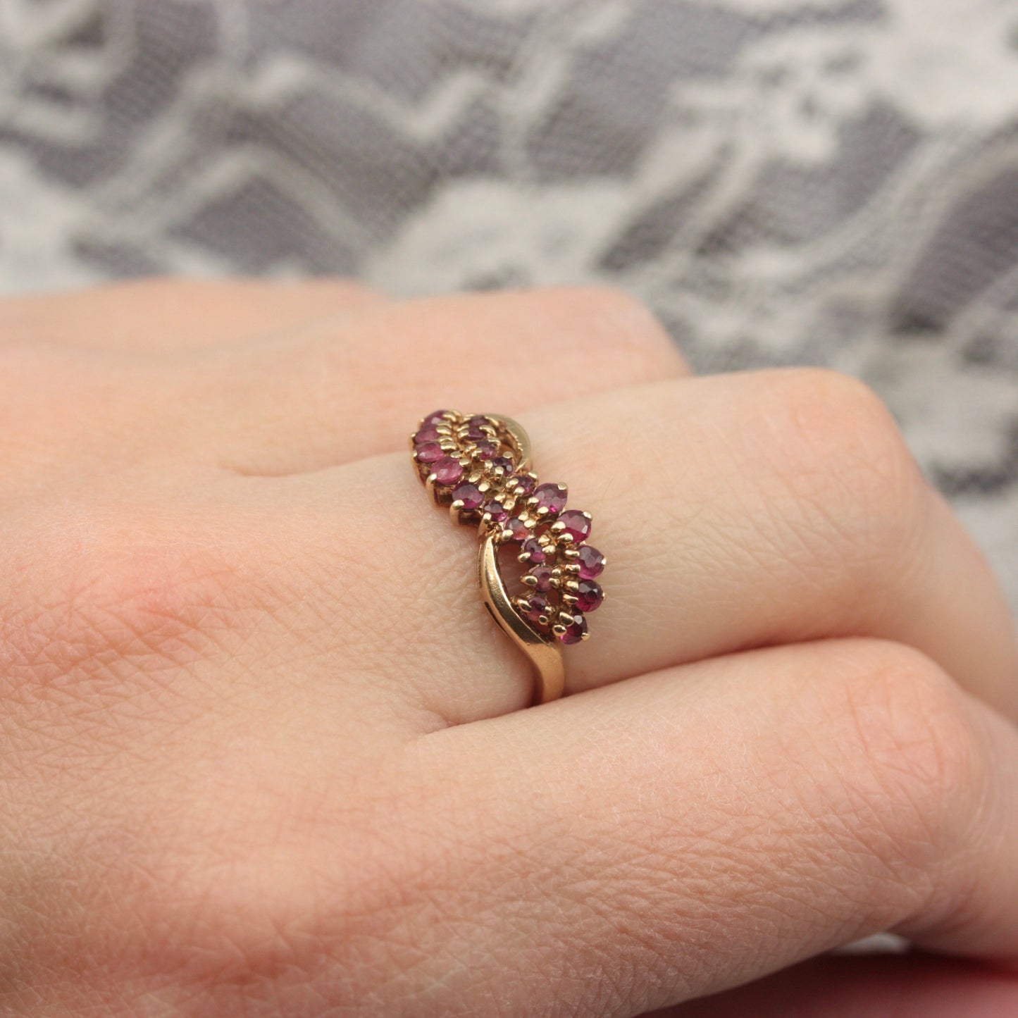 Vintage 9ct Gold and Garnet Multi Stone Ring, 1981