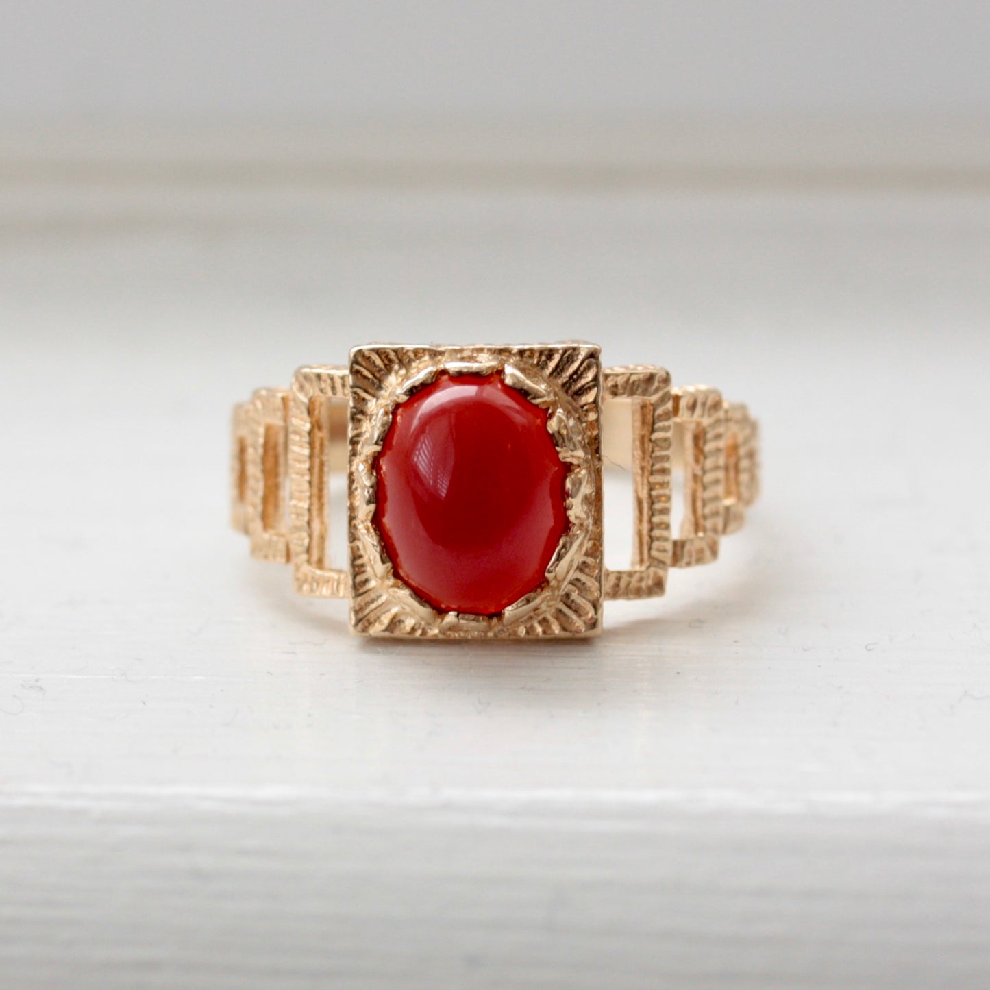 Vintage 9ct Gold Carnelian Ring, 1971