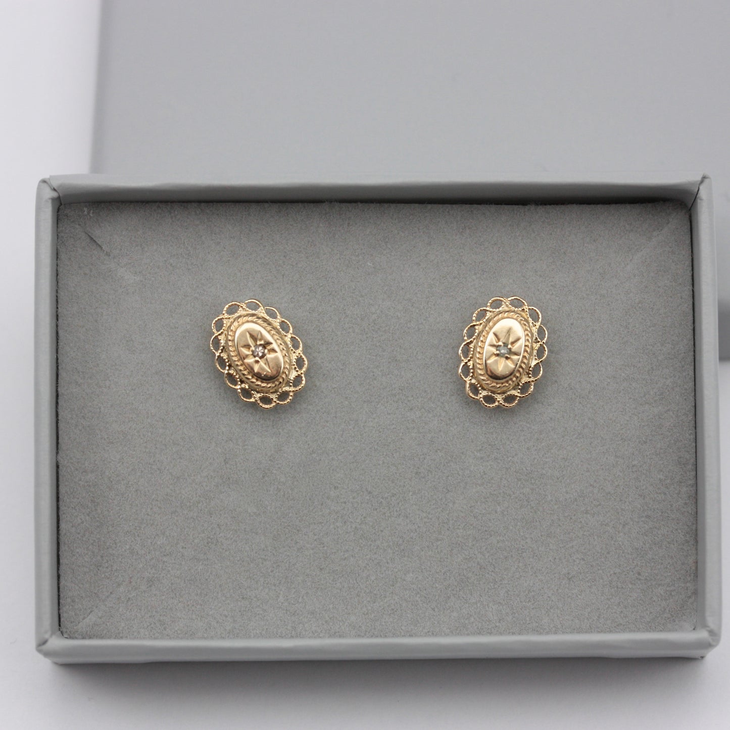 Vintage 9ct Gold Star Set Diamond Stud Earrings, 1978