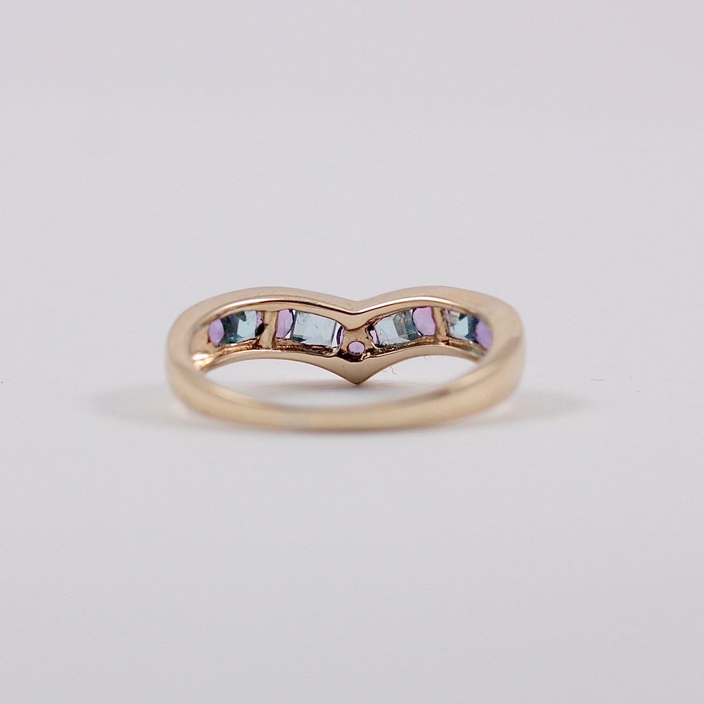 Pre-owned 9ct Gold Amethyst and Blue Topaz Wishbone Ring