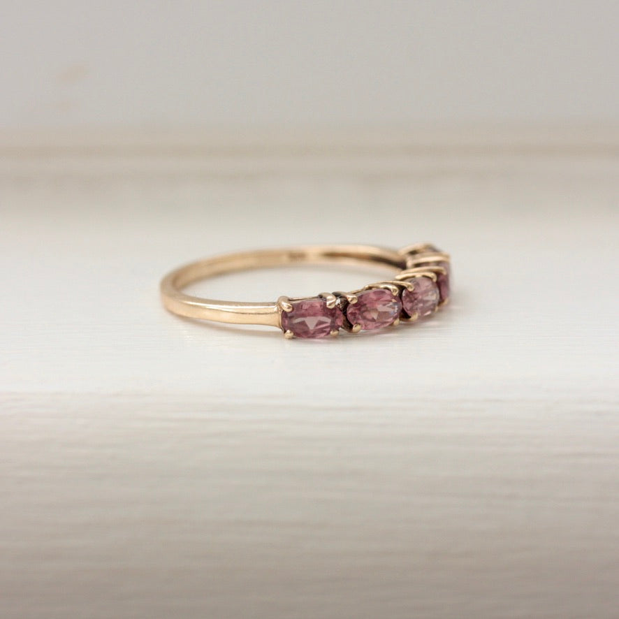 Pre-owned 9ct Gold Pink Gem 5 Stone Ring, 2015