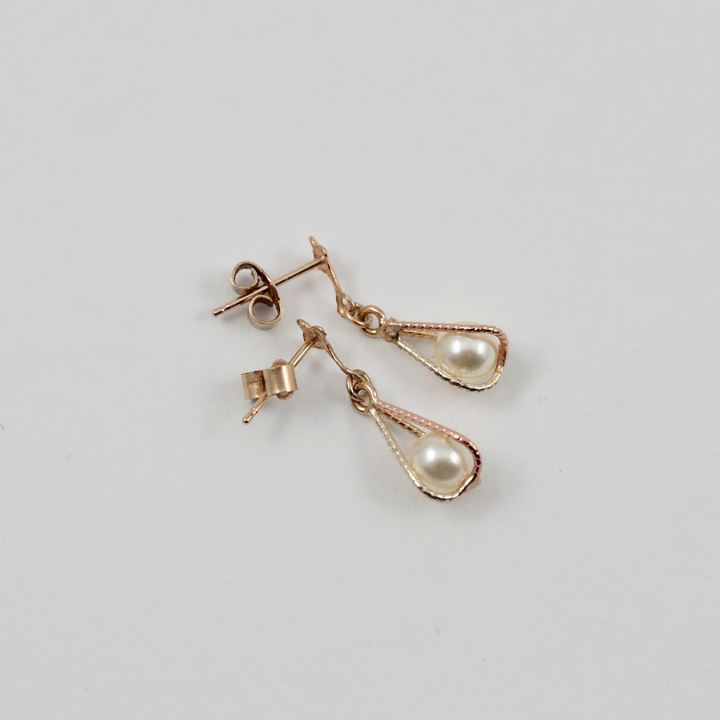 Vintage 9ct Gold Caged Pearl Dangle Earrings, 1980s