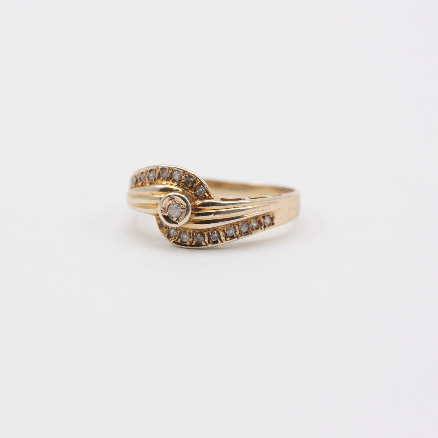 Vintage 9ct Gold Cubic Zirconia Twist Front Ring, 1988