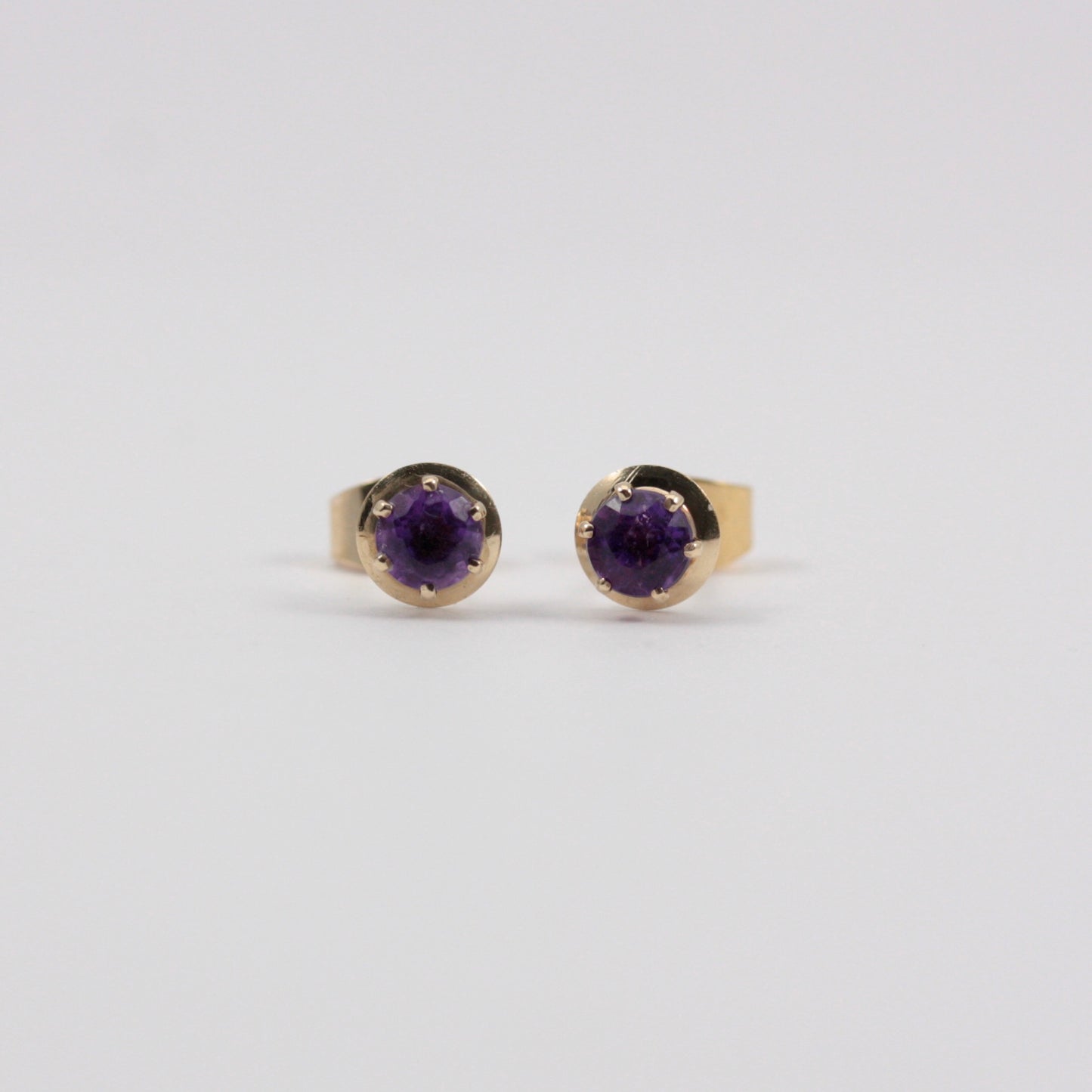 Vintage 9ct Gold Round Amethyst Stud Earrings, 1982, 4mm