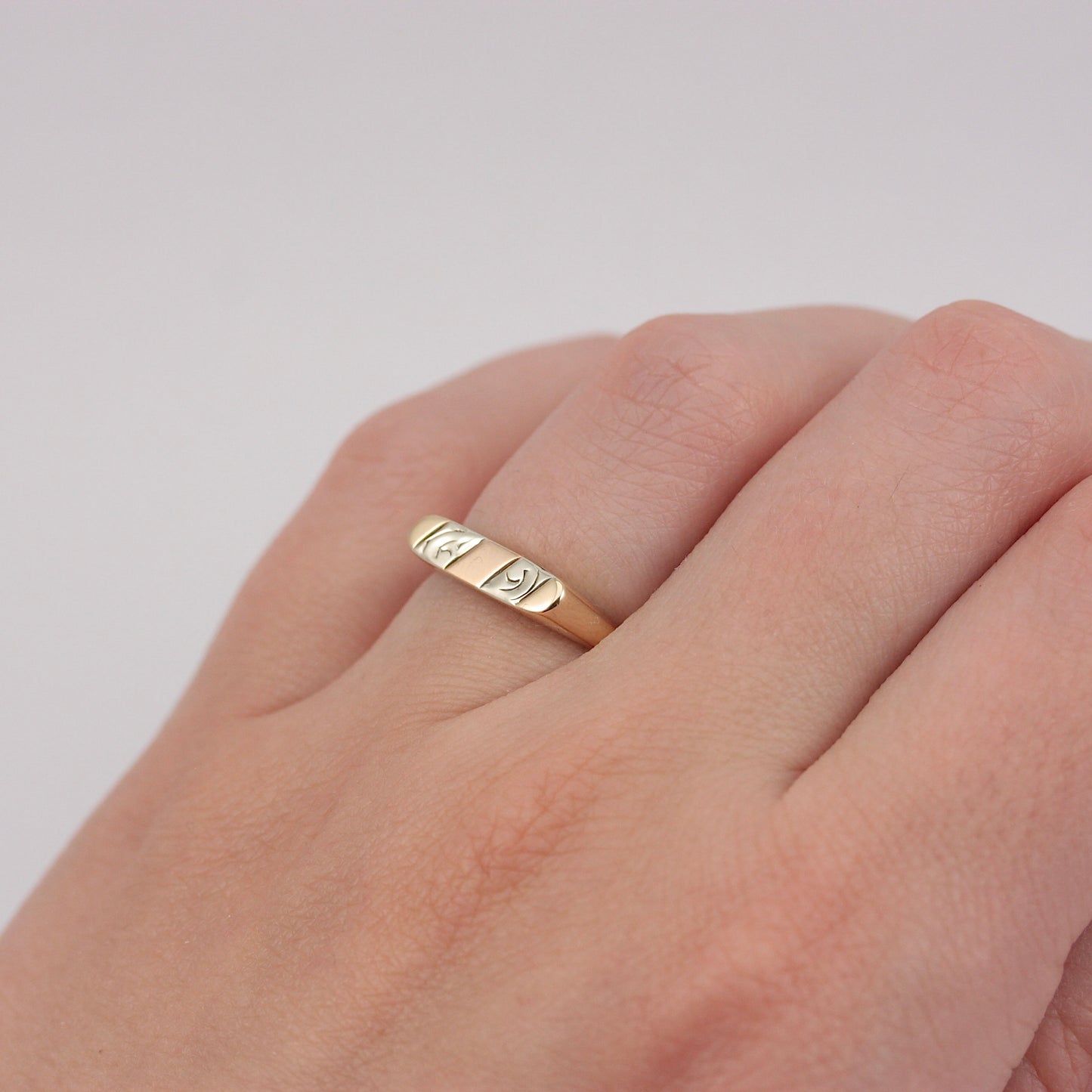 Vintage 9ct Tri Colour Gold Flat Front Ring, 1985