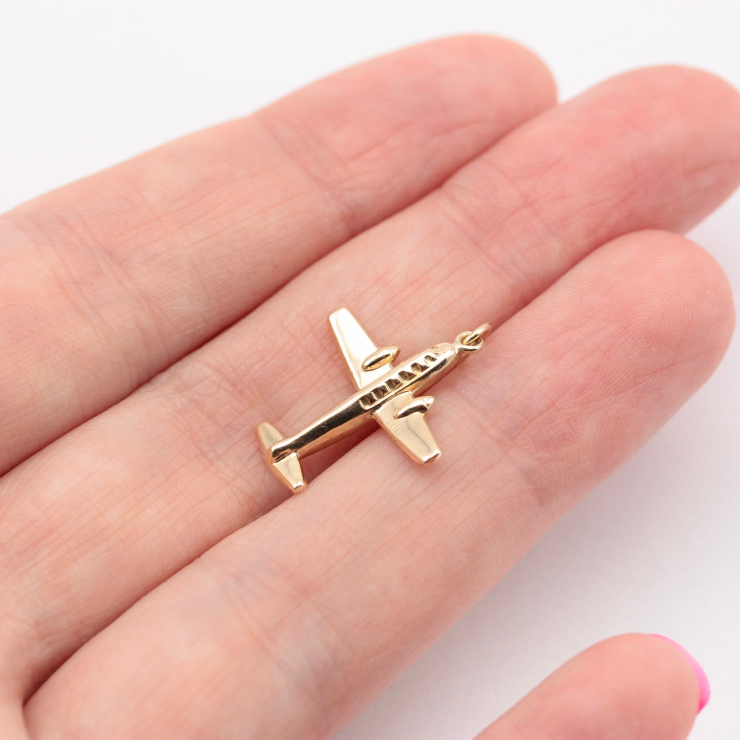Vintage 9ct Gold Aeroplane Charm, c1950s