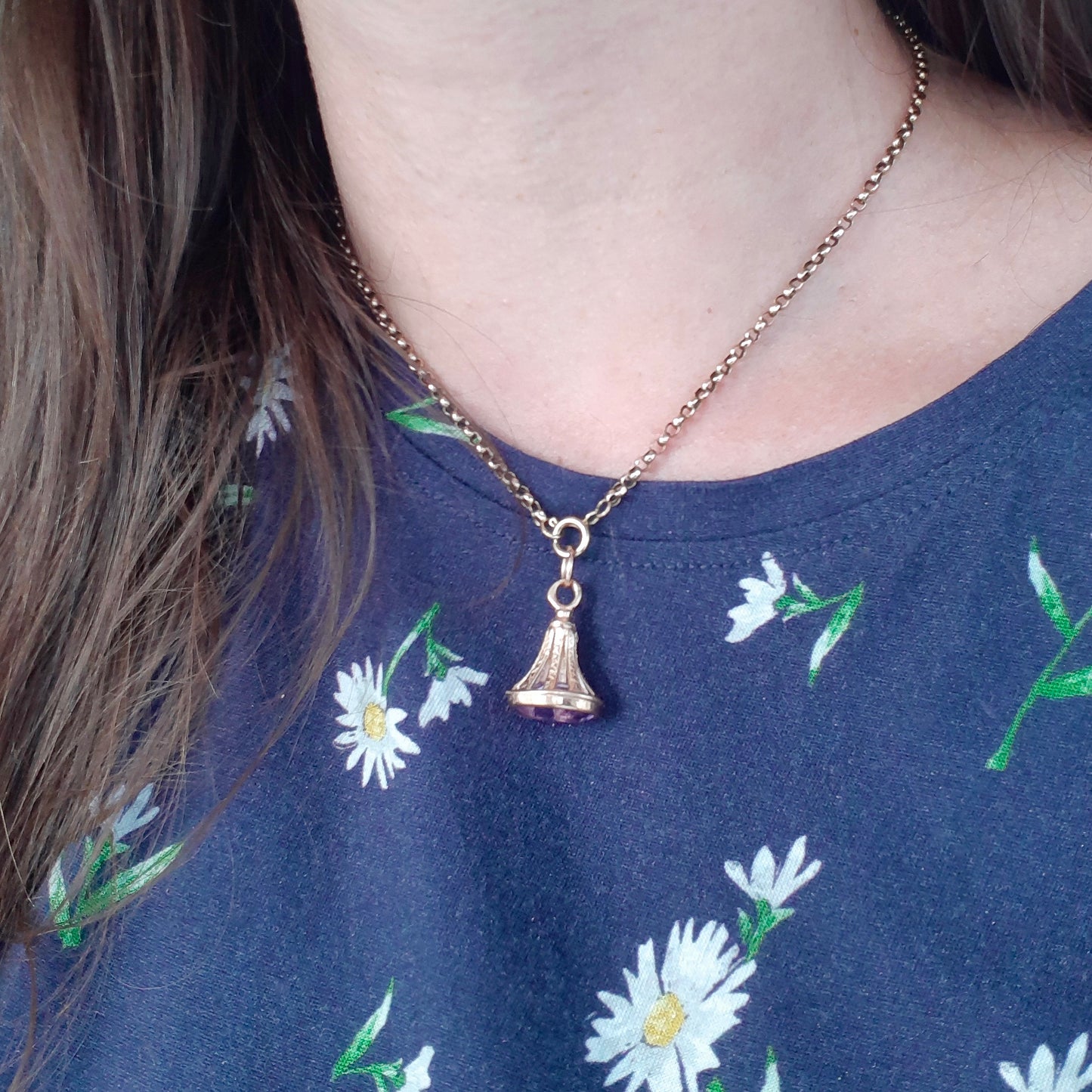 Vintage 9ct Gold and Amethyst Fob Style Pendant, 1992