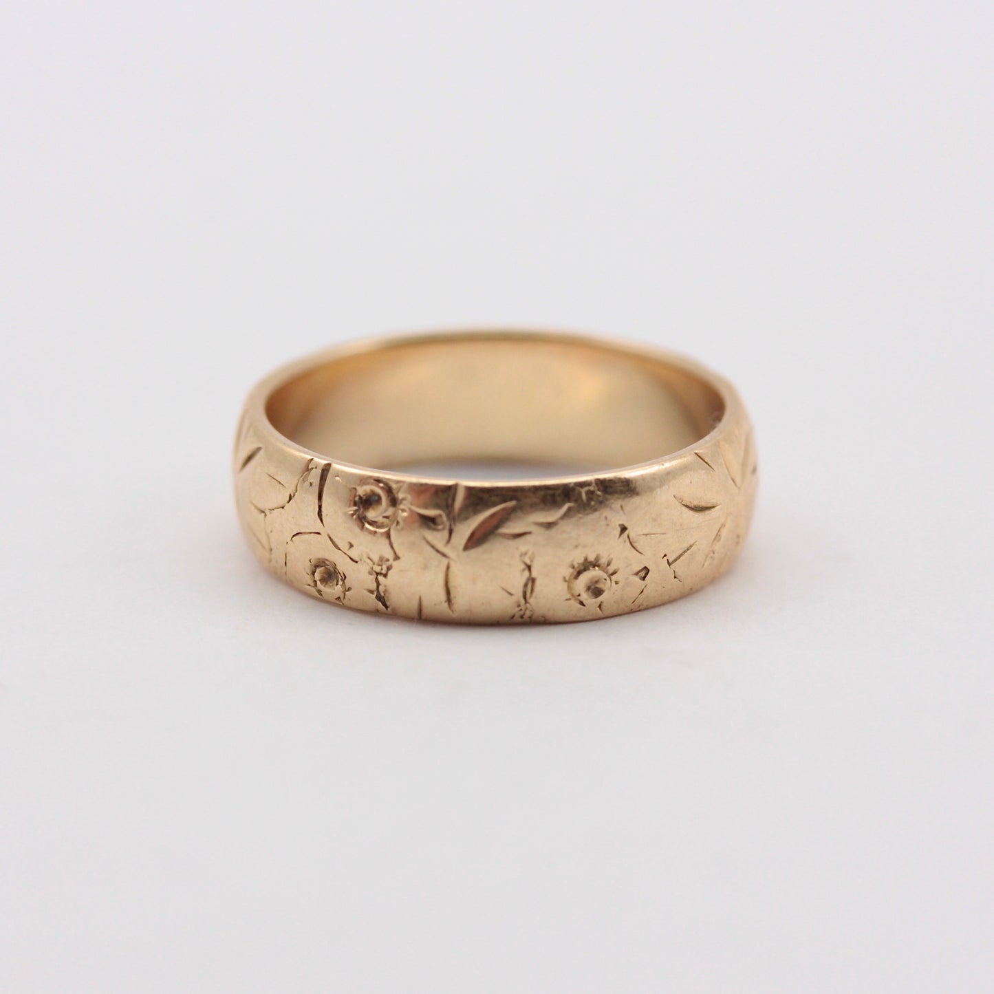 Vintage 9ct Gold Floral Patterned Band Ring, 1970