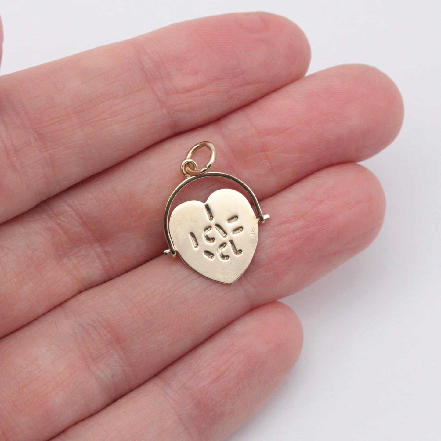 Vintage 9ct Gold 'I LOVE YOU' Heart Spinner Pendant, 1966, Georg Jensen Ltd