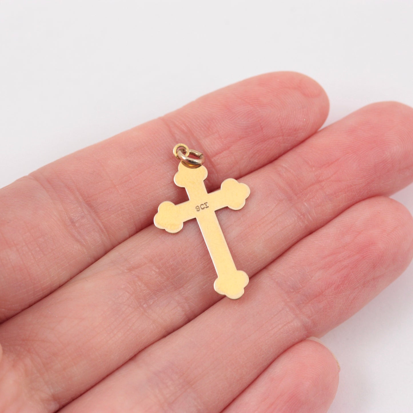 Vintage 9ct Gold Floral Engraved Cross Pendant