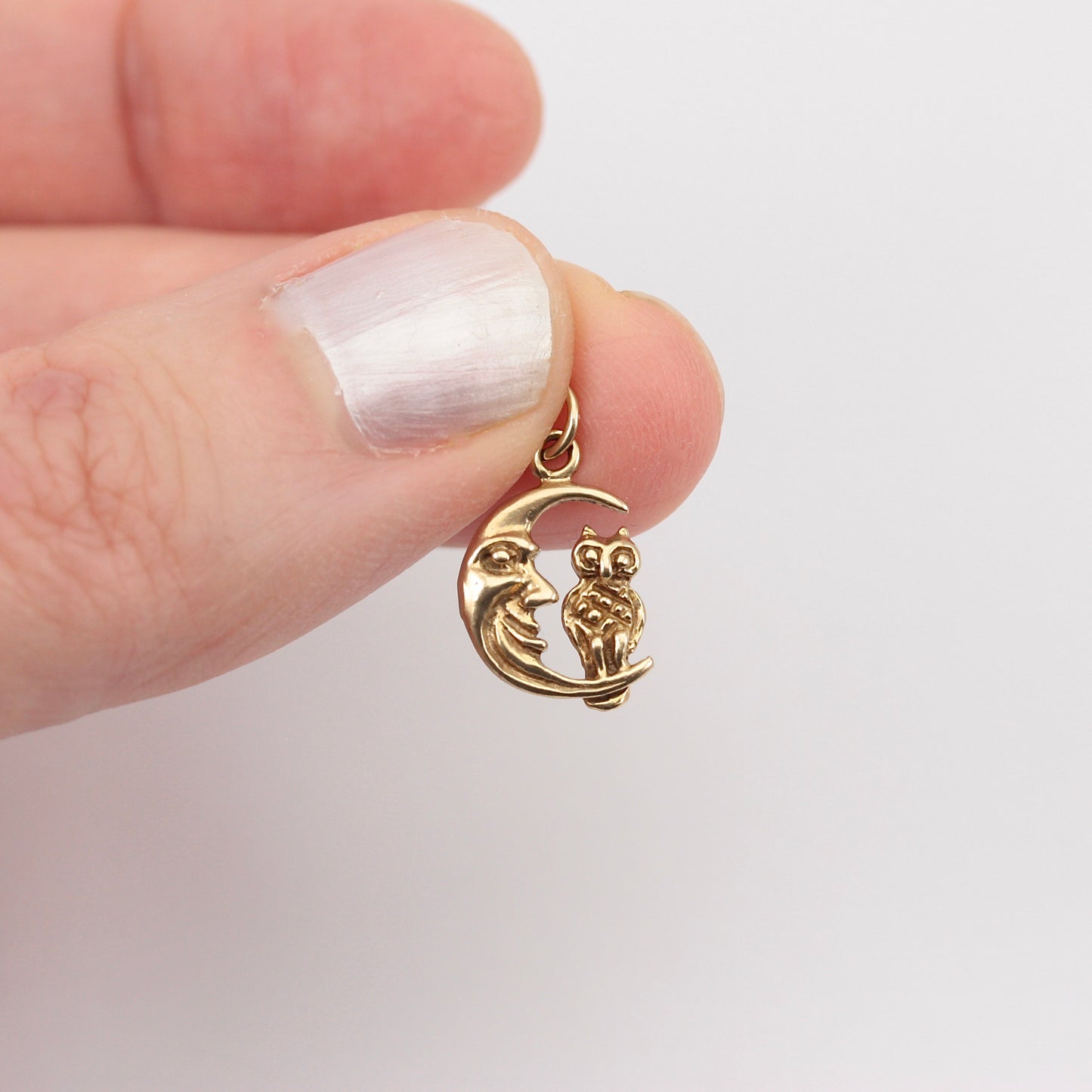 Vintage 9ct Gold Owl and Moon Charm, 1994