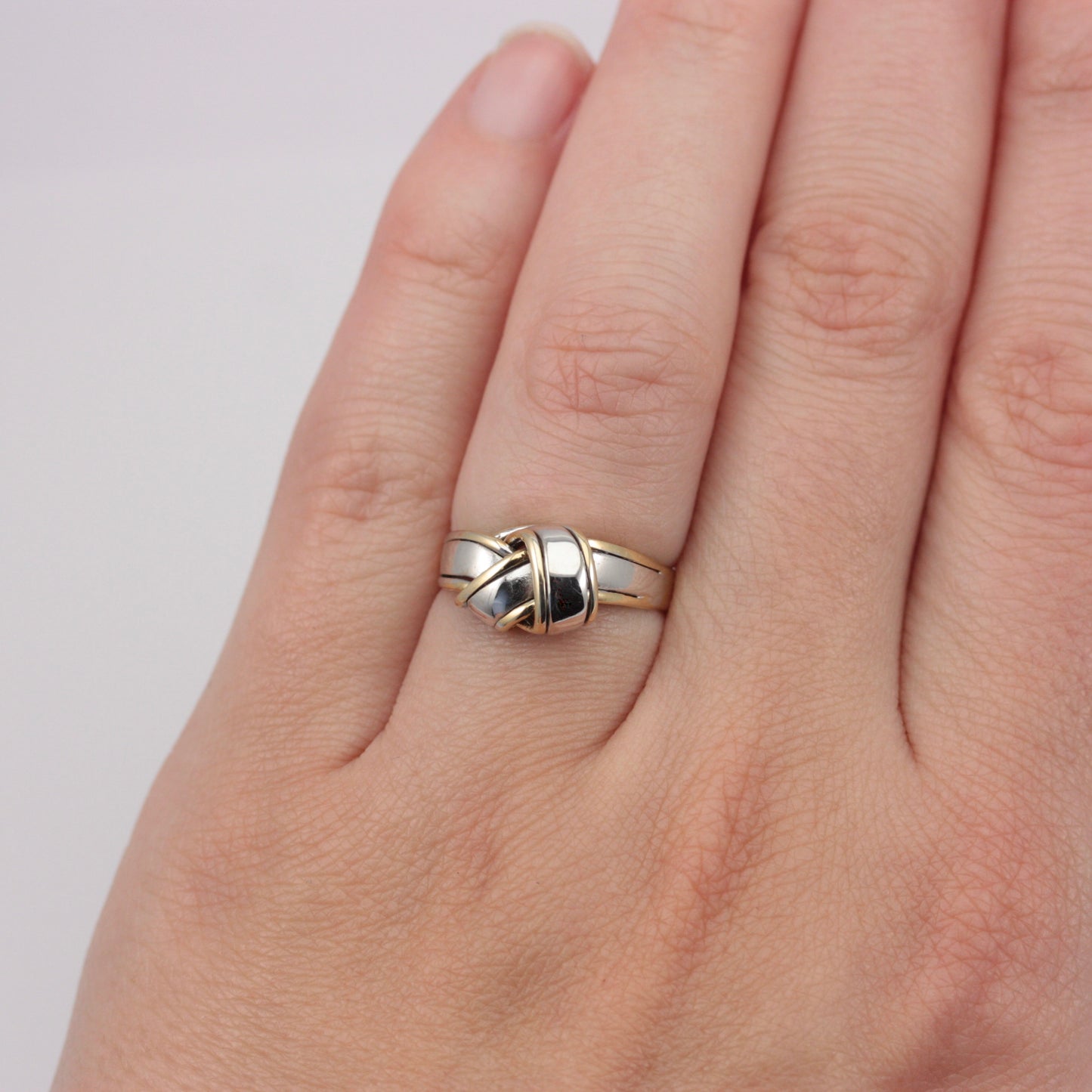Vintage 9ct White and Yellow Gold Knot Style Ring, 1983