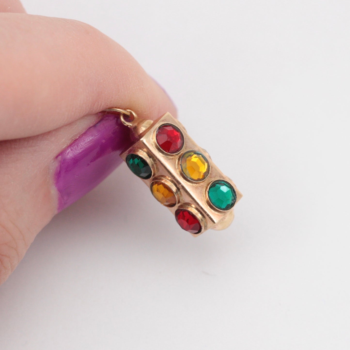 Vintage 9ct Gold 4 Sided Traffic Lights Charm, c1970s