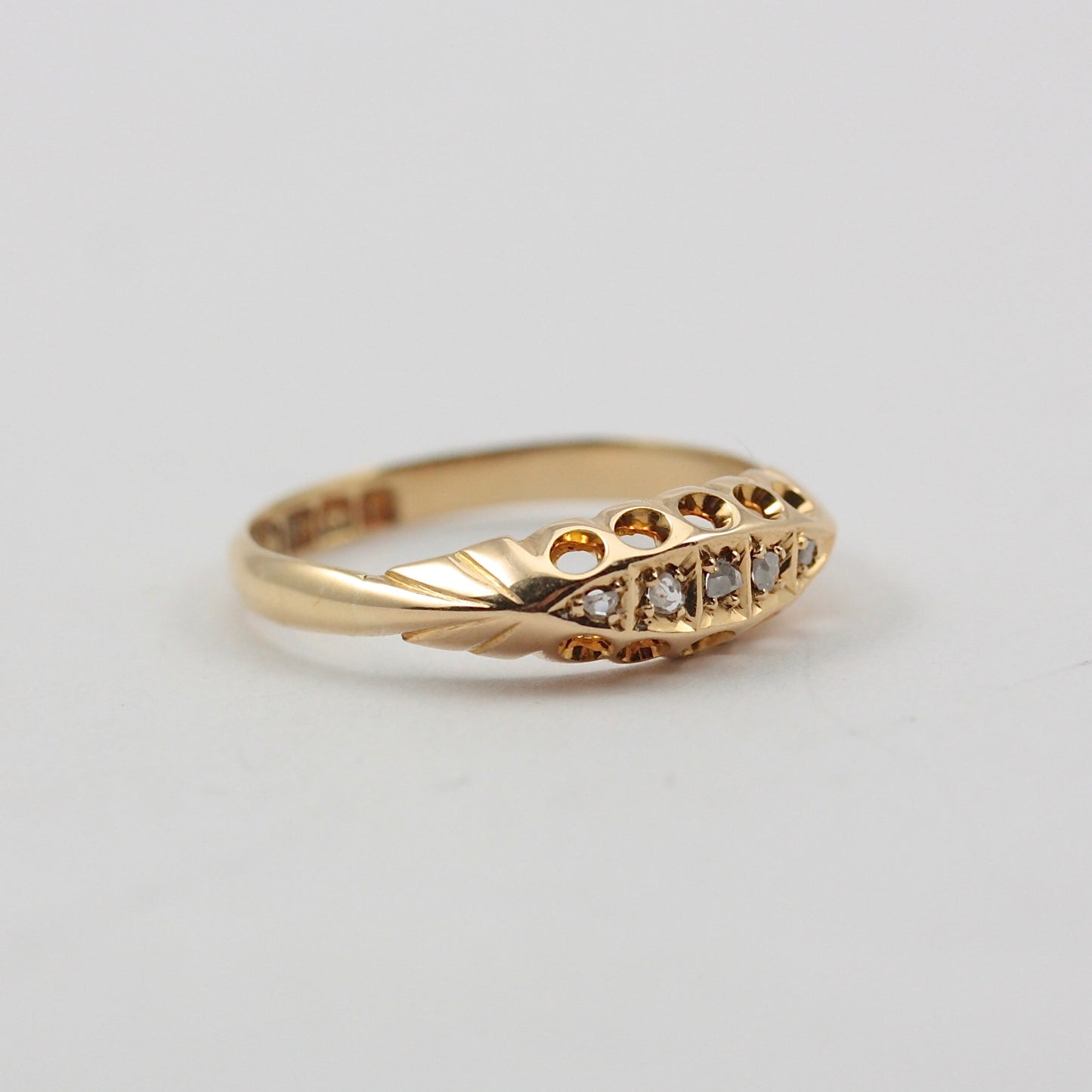 Antique Edwardian 18ct Gold Diamond Chip 5 Stone Boat Ring, 1907