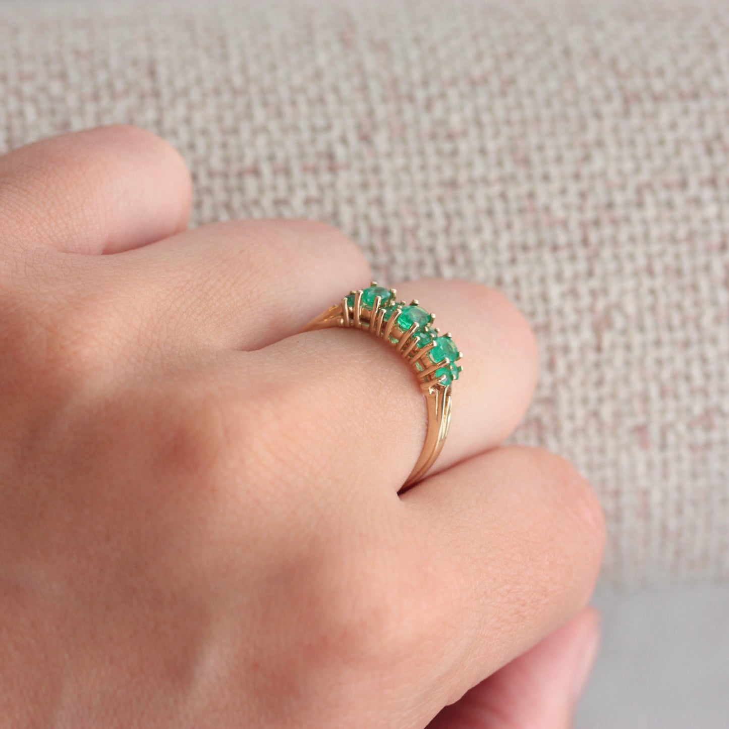 Vintage 9ct Yellow Gold Emerald Multi Stone Ring, 1999