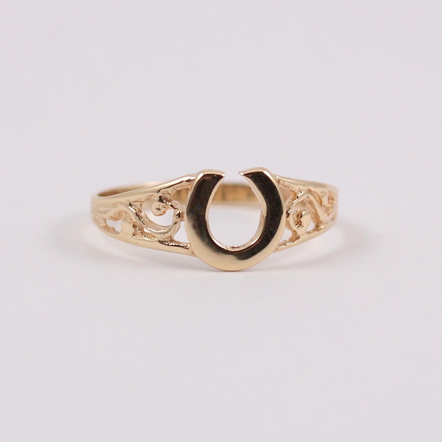 Vintage 9ct Gold Horseshoe Ring with Open Shoulders, 1981
